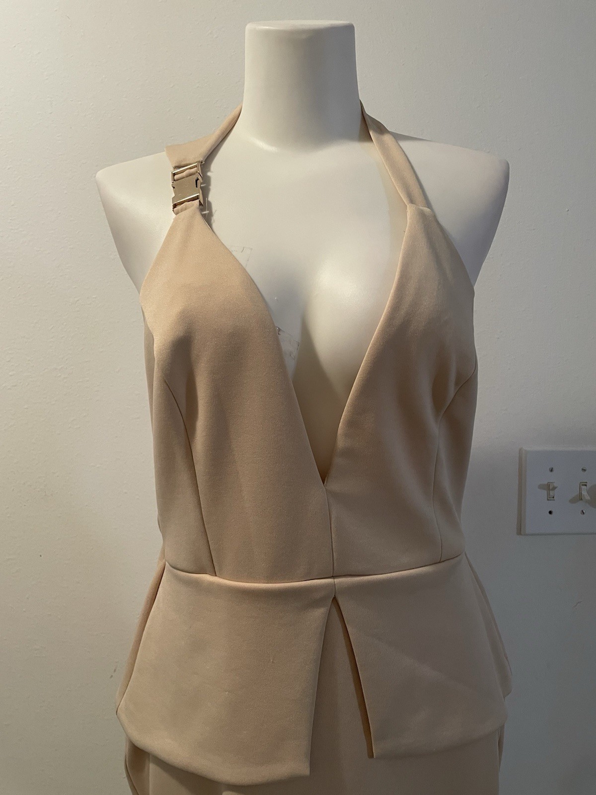 asos DESIGN One Shoulder Stuctured Halter Dress Beige Size 8
