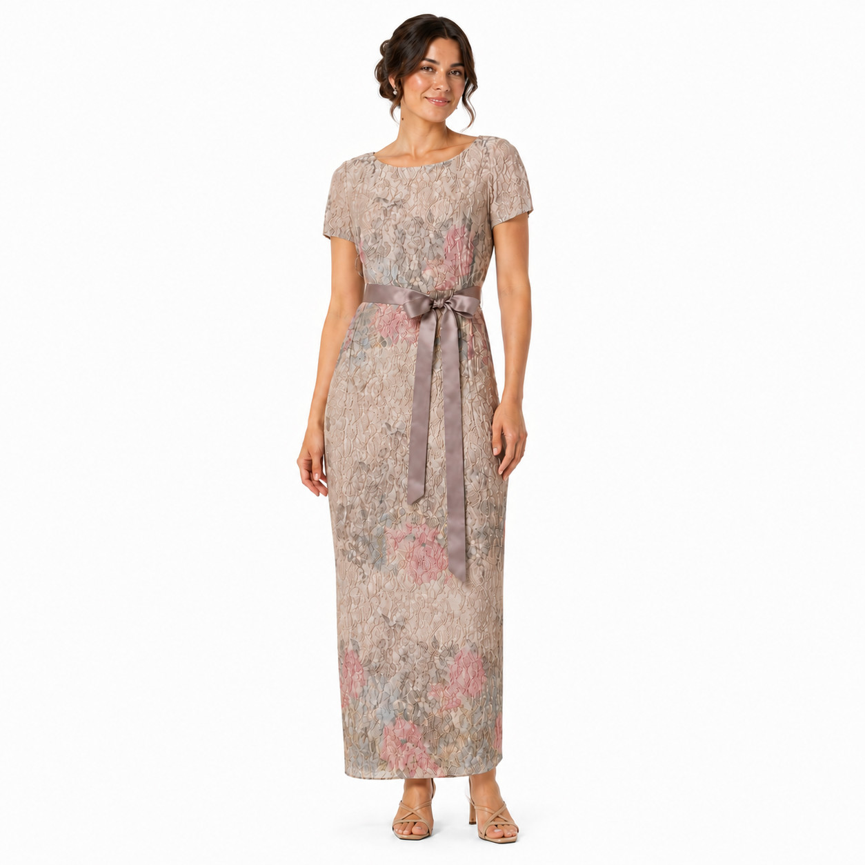 Adrianna Papell Matelasse Floral Column Gown Size 20 Blush Multi Textured Maxi