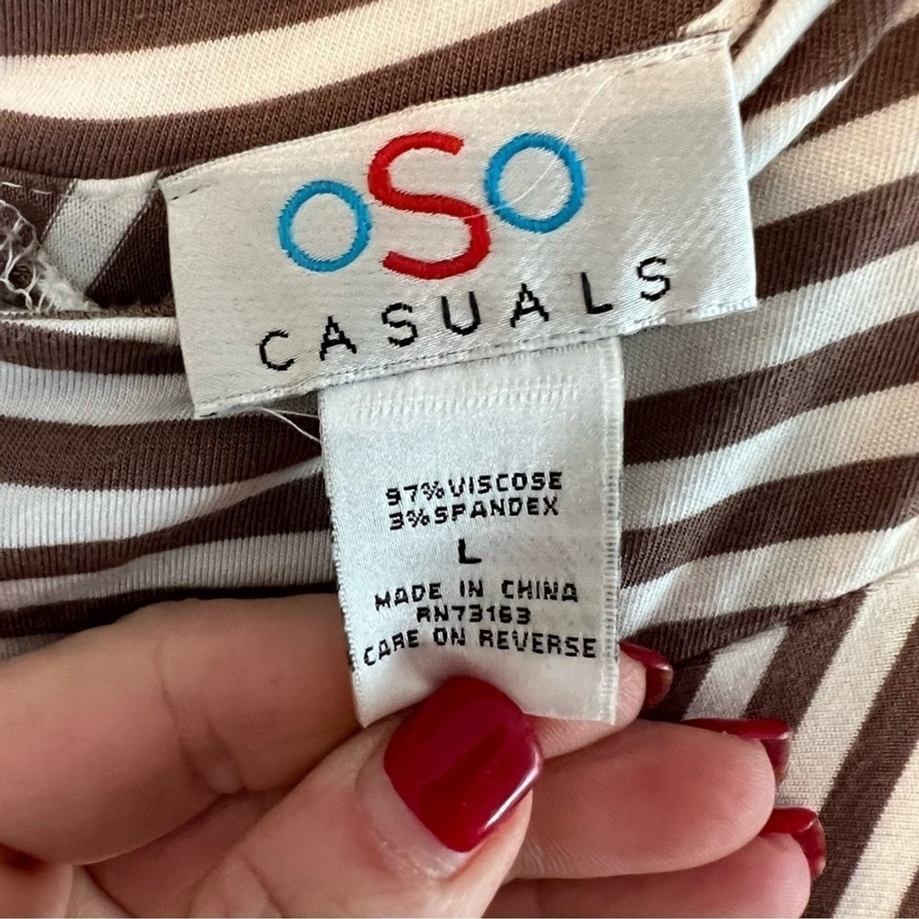 OSO Casuals Viscous Soft Stretchy Maxi Dress in Brown & White Striped Large