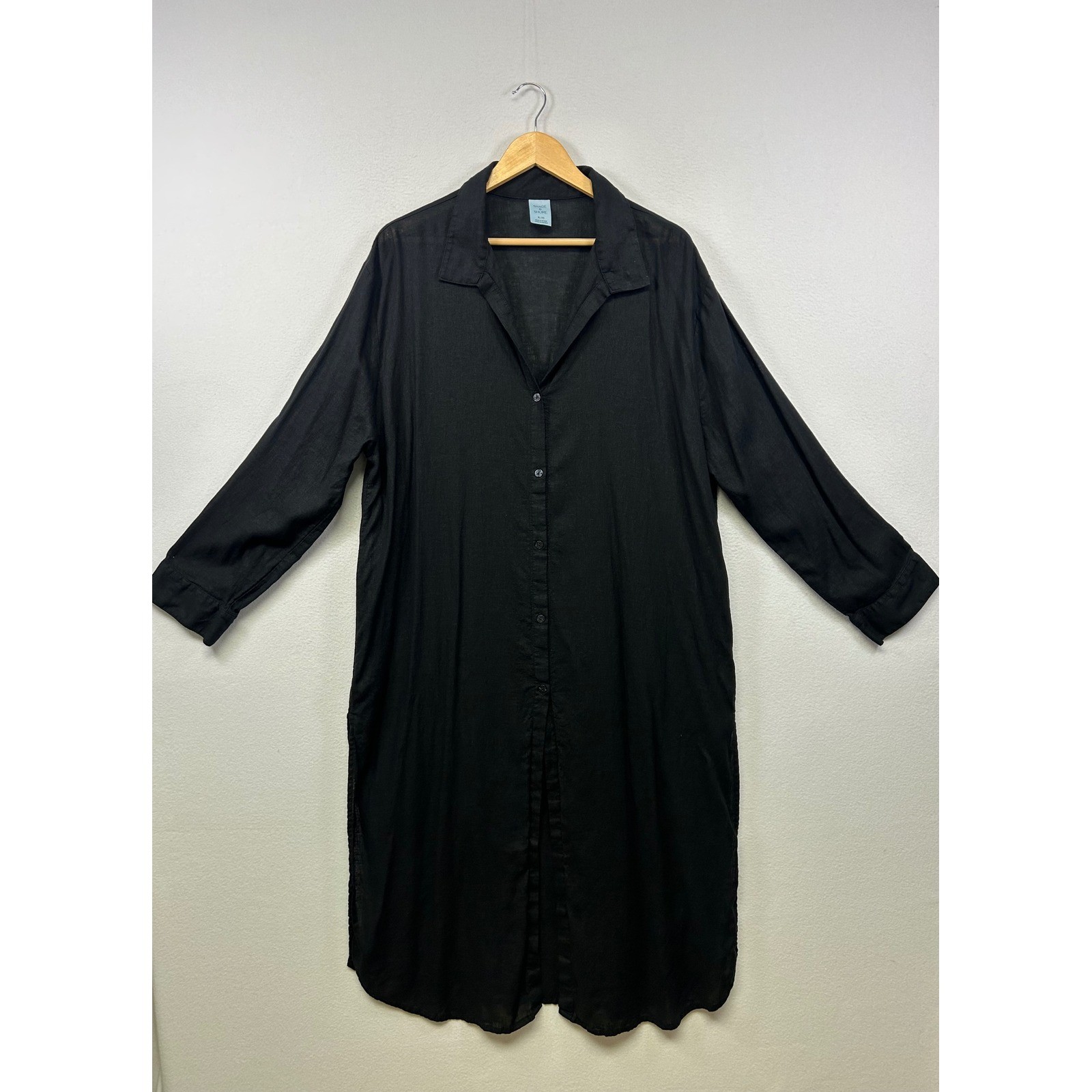 Coastal Minimalist Shade & Shore Womens XL Black Linen Blend Button Down Dress