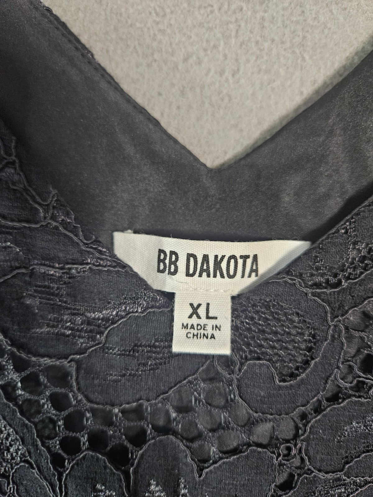 BB Dakota Womens XL Coquette Vneck Mini Tunic Dress Black Lace Flounce