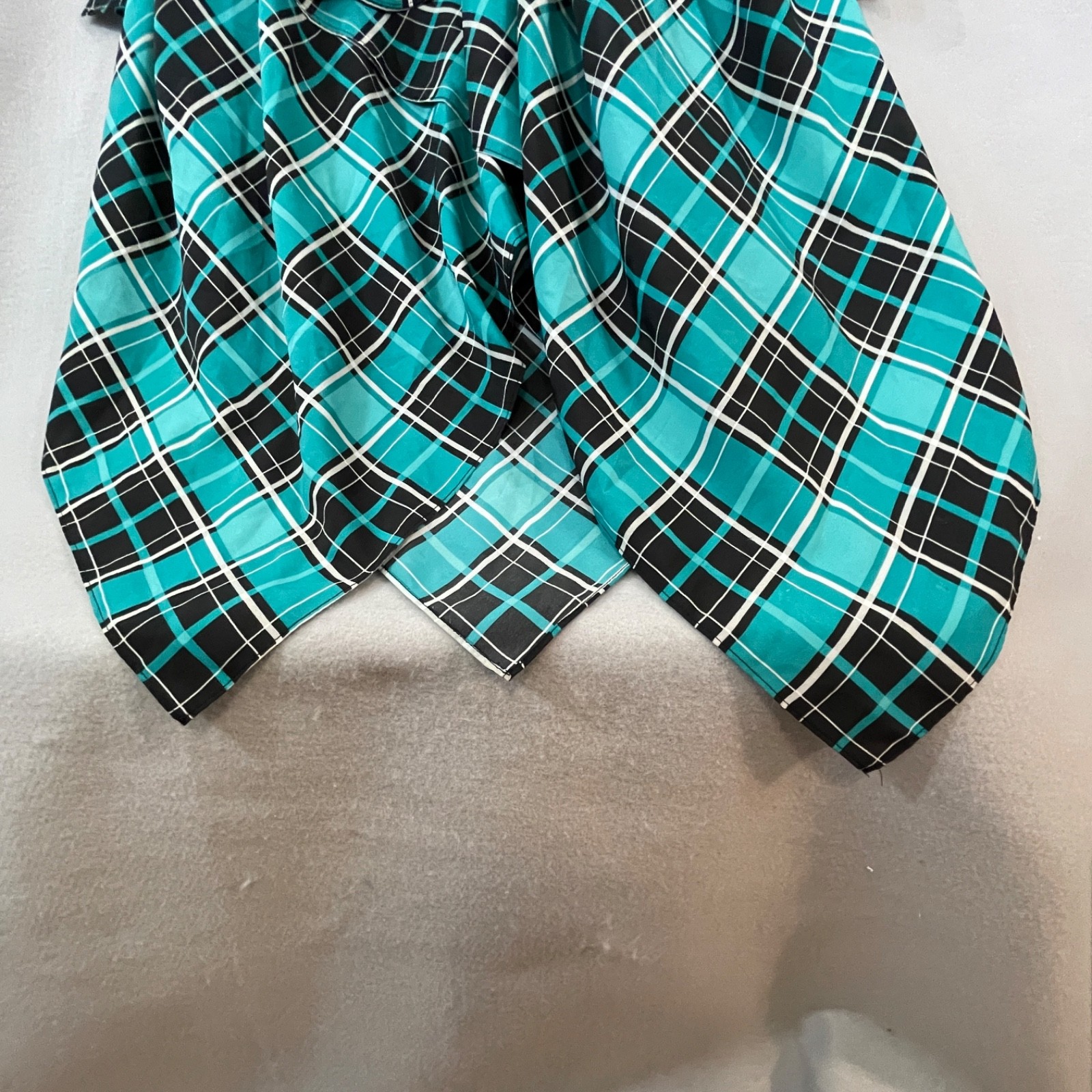 MICHAEL Michael Kors Teal Black Plaid Scarf Print Handkerchief Maxi Dress S/M