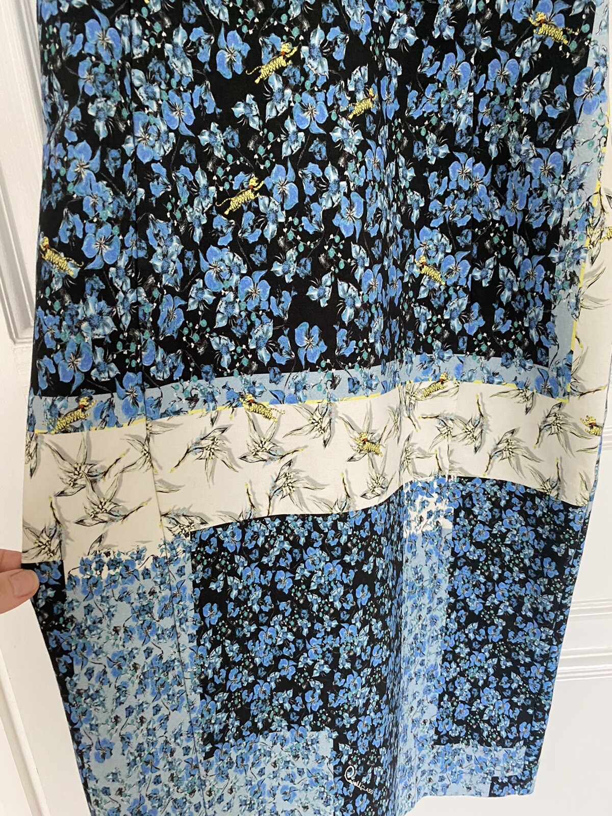 Cavalli Blue Patchwork Floral Pencil Dress UK8/10