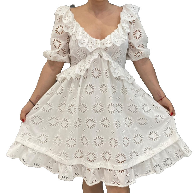 $1100 NWT DESIGNER ITALY WHITE EYELET EMBROIDERED OPEN BACK DRESS SMALL GORGEOUS