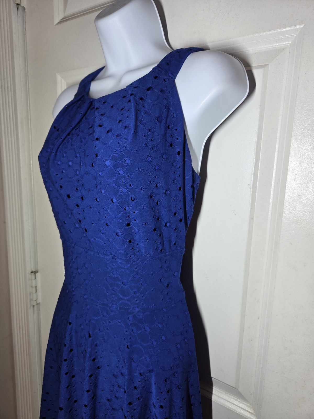 Wisp Royal Blue Halter Eyelet A-Line Knee Length Shift/Sheath Dress 8