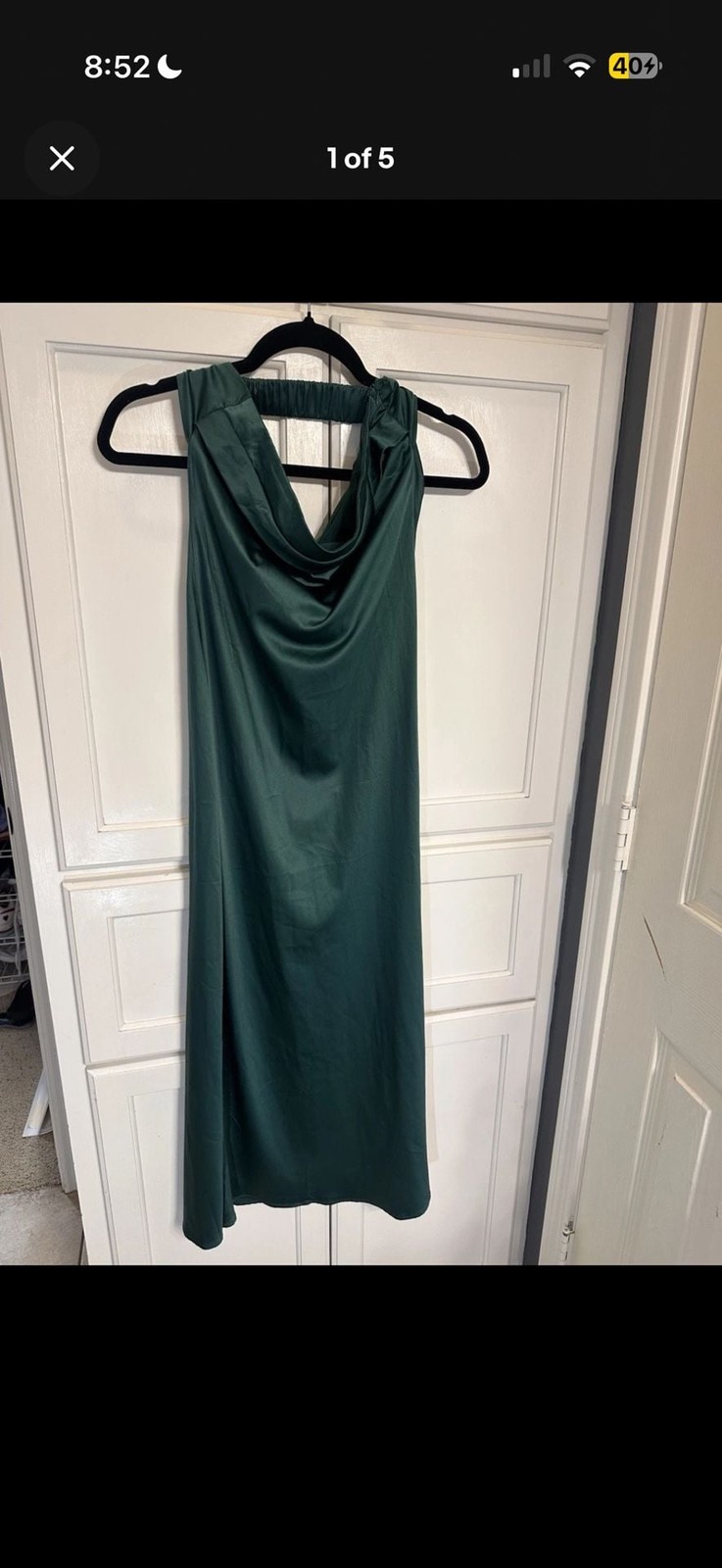 Merokeety Green Satin Cowl Neck Midi Dress Sleeveless Slip Dress Elegant Size S