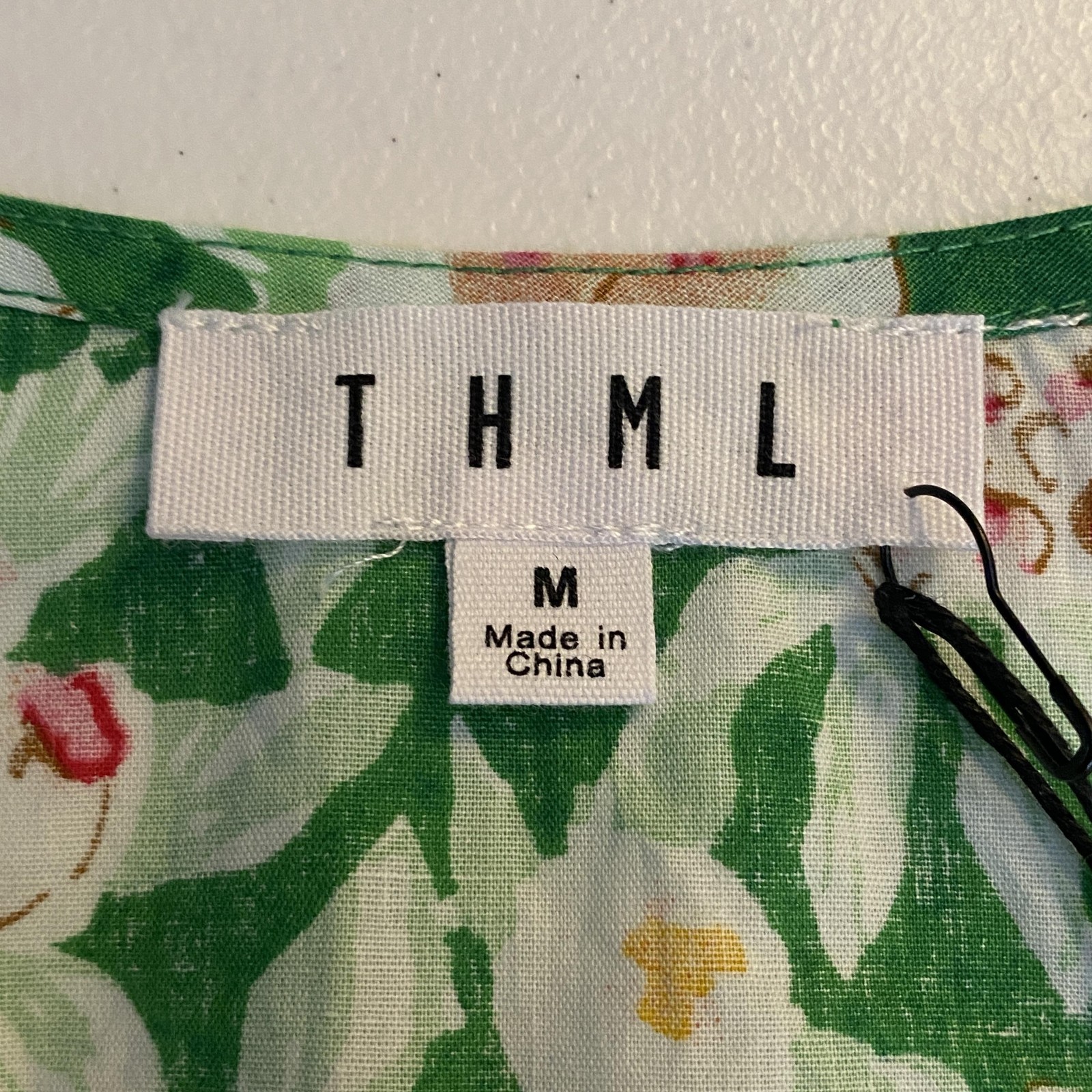 THML Dress Womens Medium Green Floral Puff Sleeve Ruffle Hem Coastal Cottage