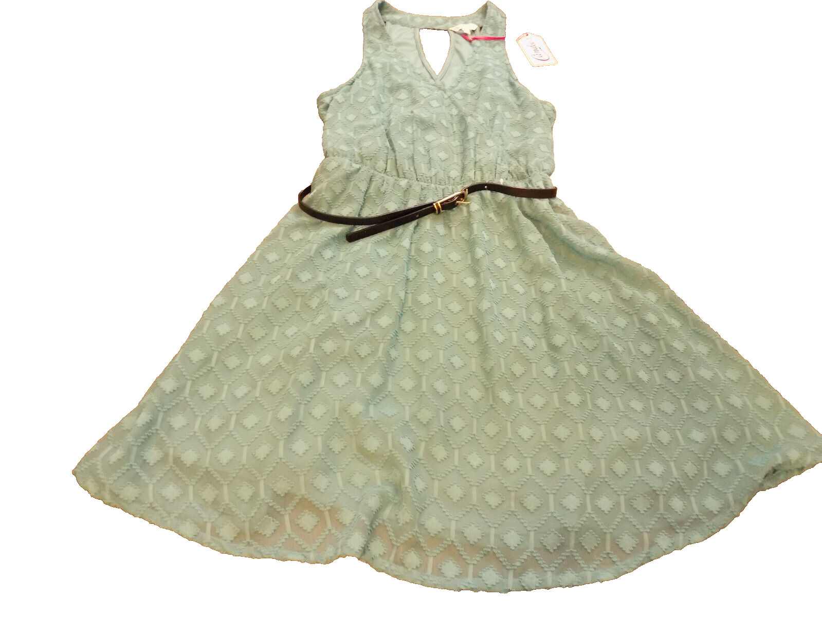 Candie’s Teal Green Blue Surplice Dress Belted Cut out back sz M Pretty style!