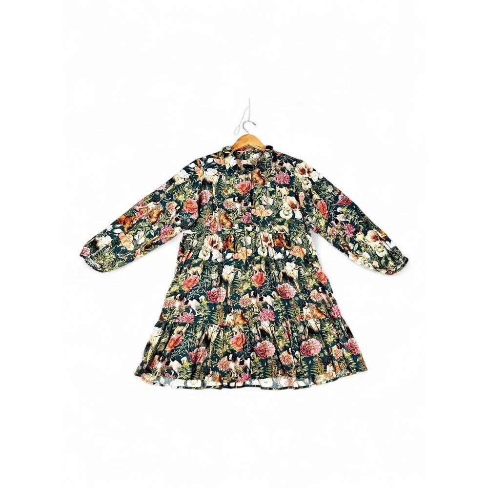 Medicine Collared Floral Tiered Long Sleeve Dress XL