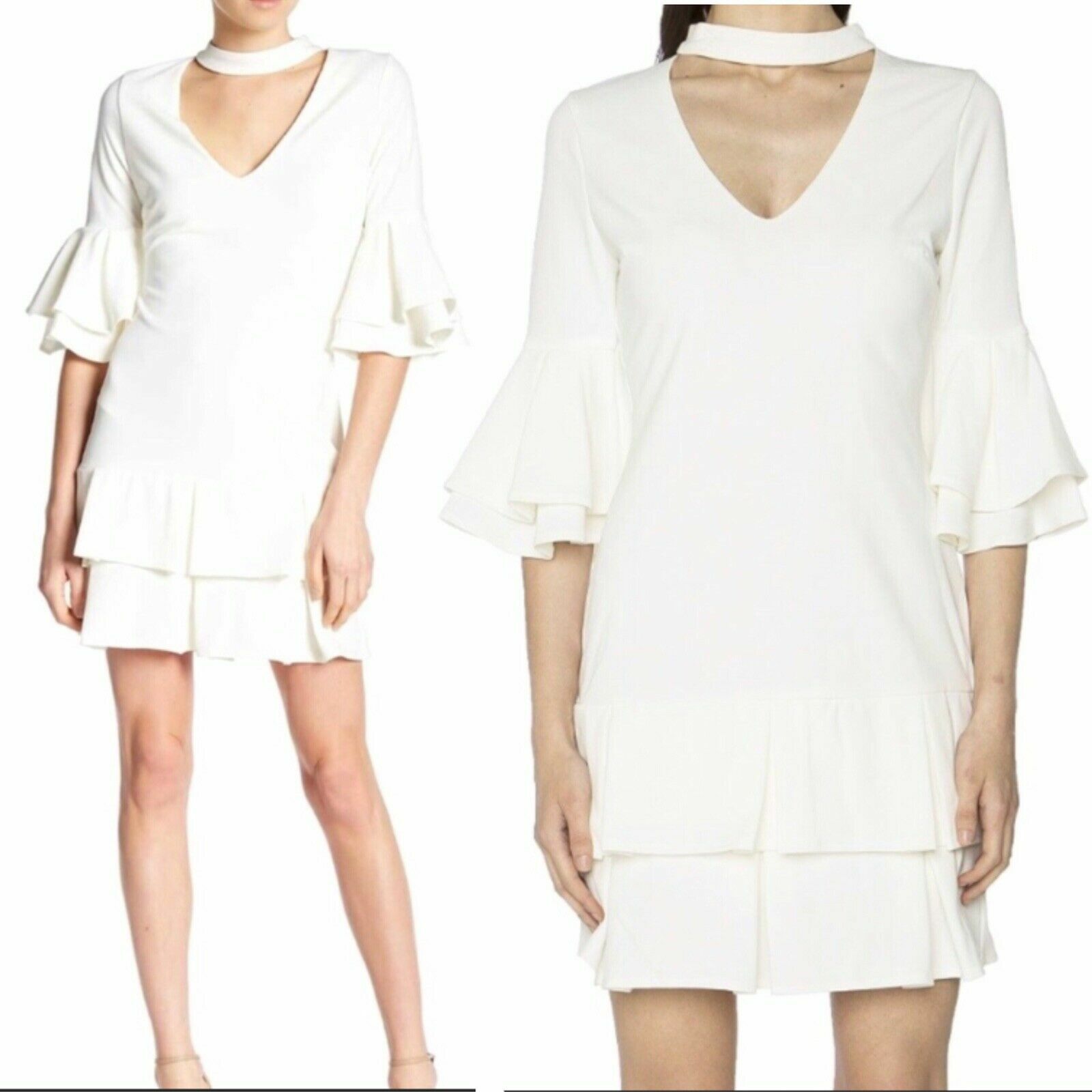Alexia Admor Keyhole Ruffle Pleated Dress OFF White Boston Proper SZ 8 NEW