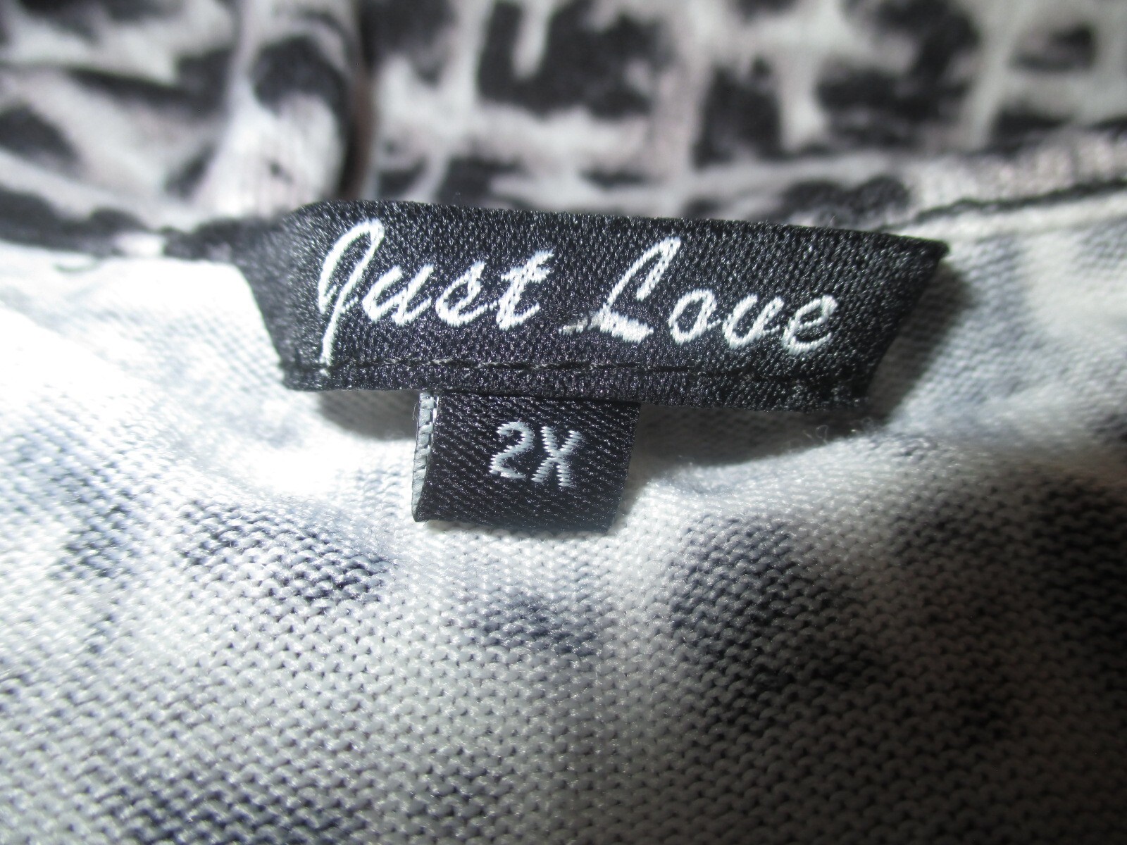 A-LINE Knee Length DRESS 2X BLACK GREY Digital Print JUST LOVE Soft Knit NWOT