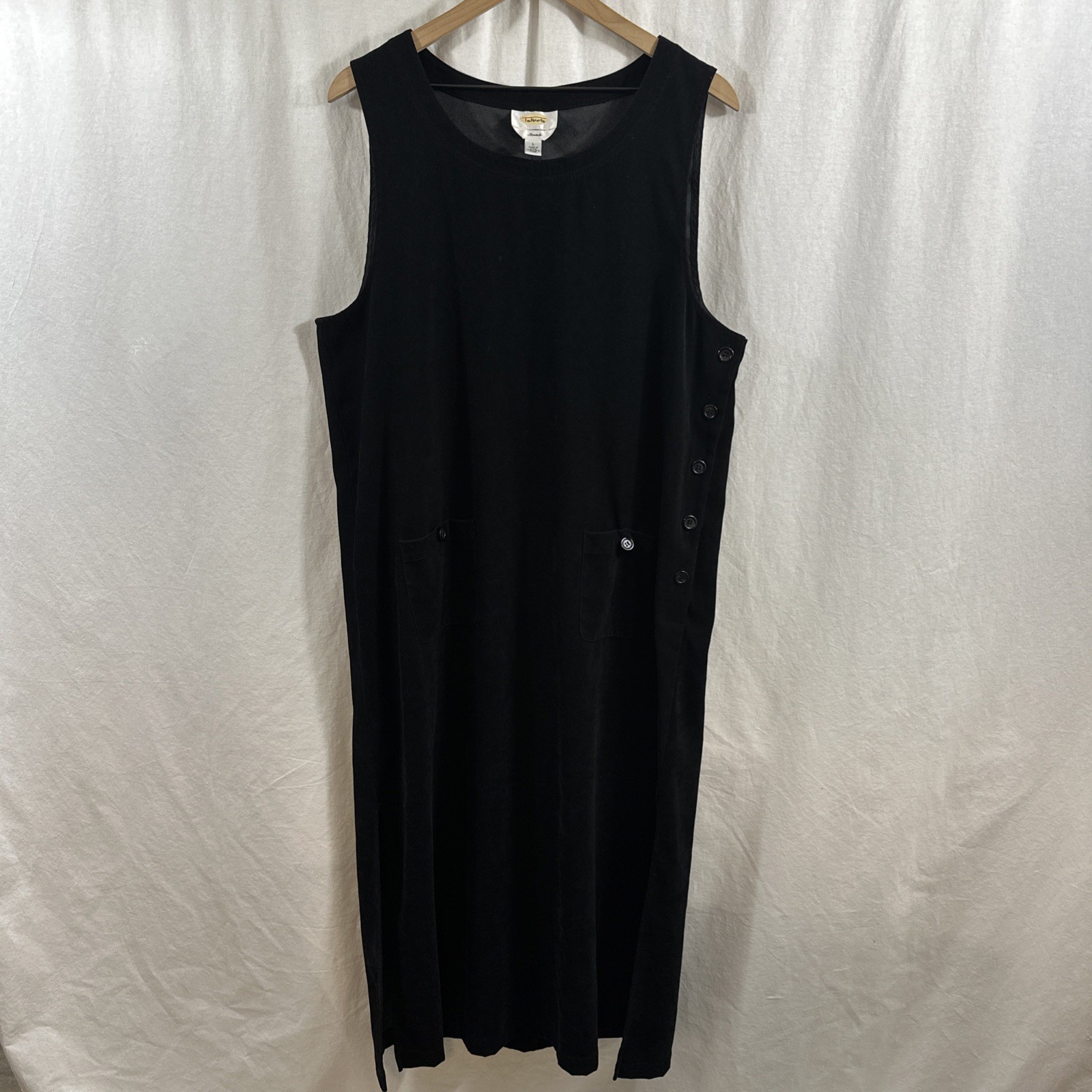 Talbots Vintage Black Velvet Stretch Jumper Overall Dress Womens Size L Teacher