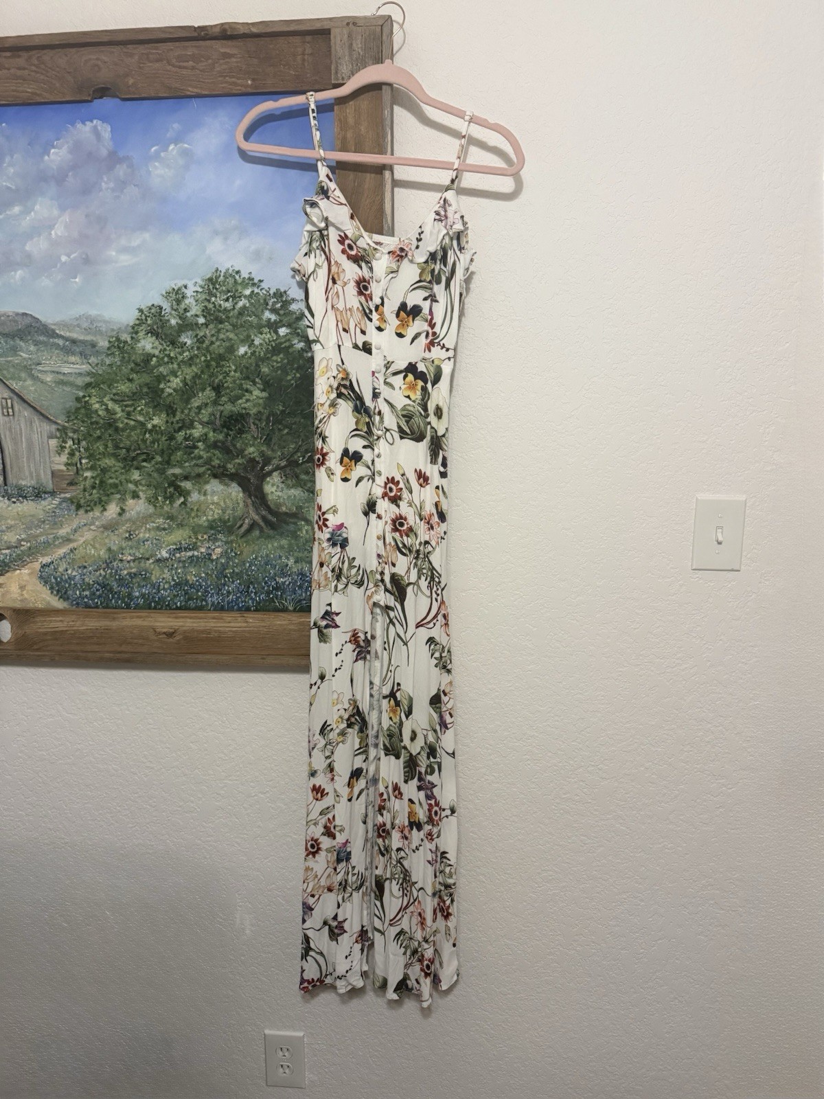 Lulus Bloon Floral Print Ruffle Maxi Dress (Bloom On Ivory Floral Print)