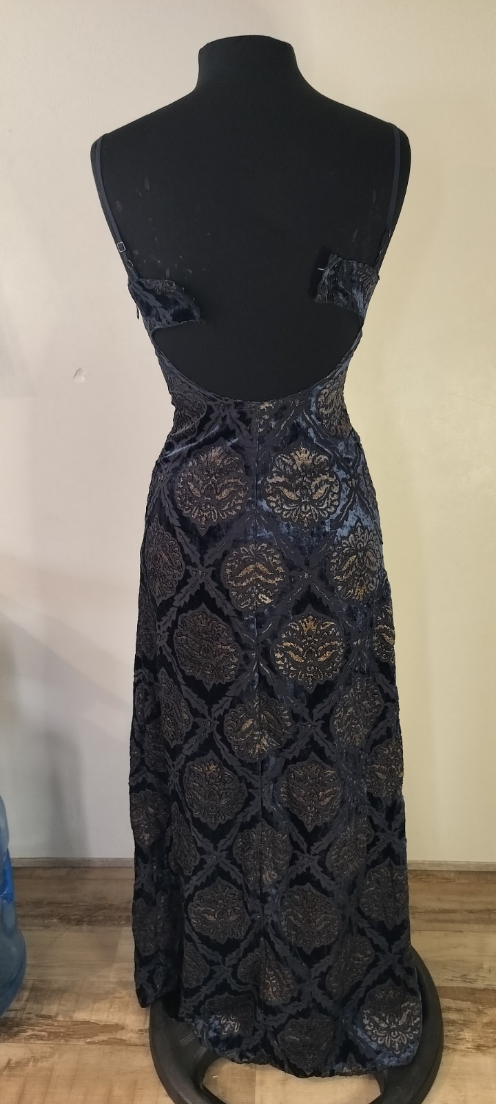 Denim & Supply Ralph Lauren Navy Gold Geometric Lace Maxi Sweetheart XS/TP
