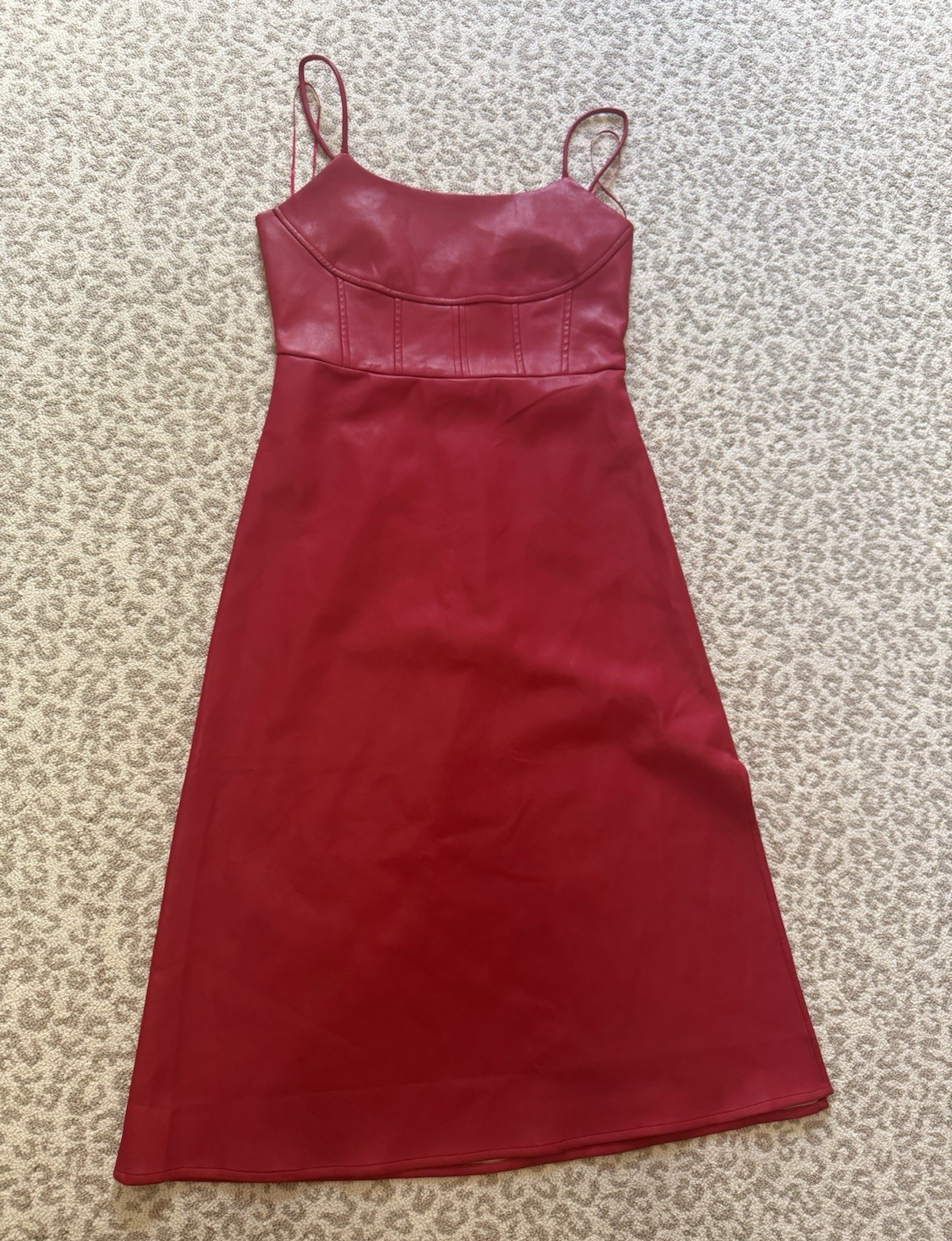 Dee Elly Red Leather Look Midi Dress Women’s Large NWOT Adjustable Straps