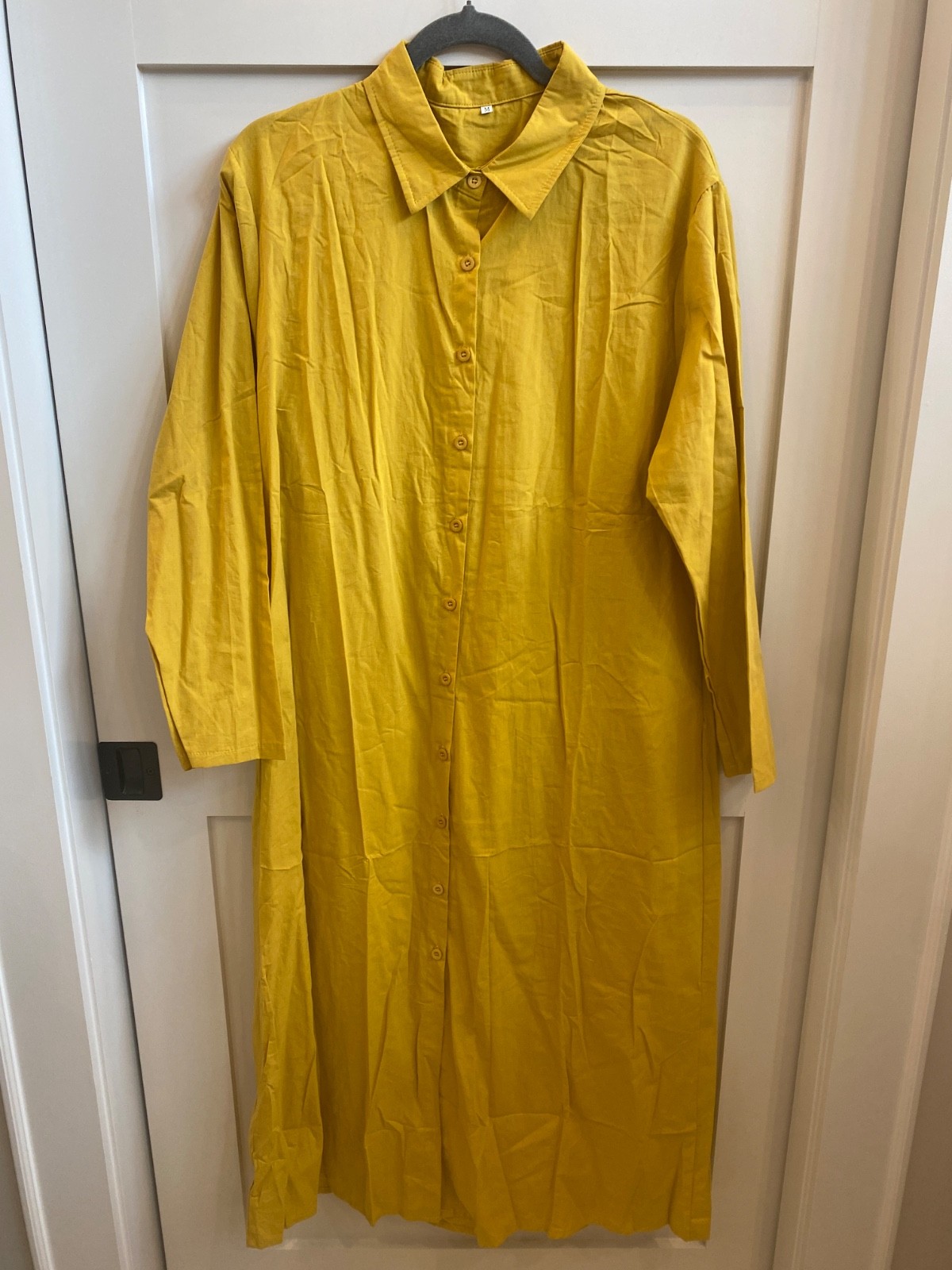 Women’s Medium Mustard Yellow Button Front Shirt Dress Collared Long Sleeve