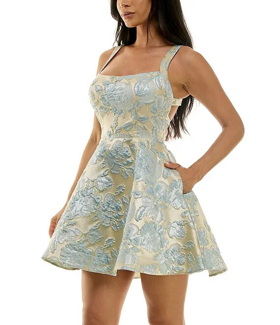 B. Darlin Wide Strap Lace Up Back Floral Dress Multi SIZE 9 to 10