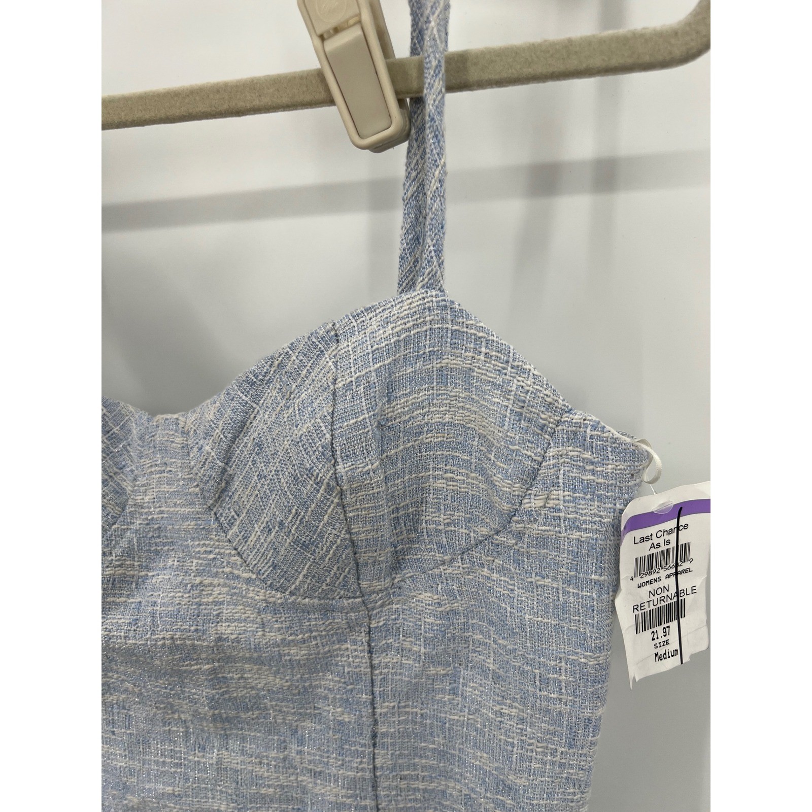 Willow Blue Tweed Mini Dress Sweetheart Bustier Fit and Flare Med Needs Repair