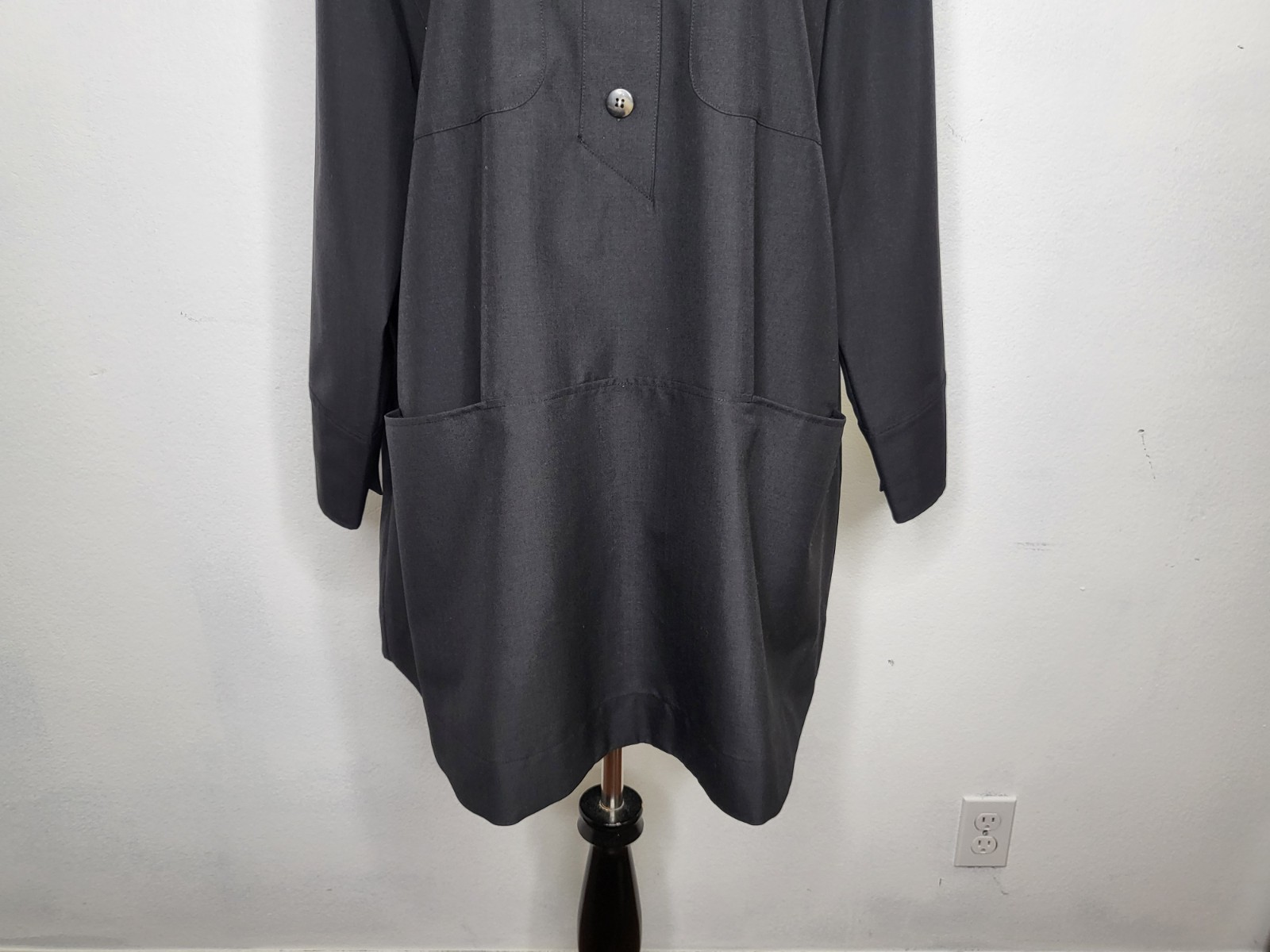 SEZANE Salome Mini Shift Dress Wool Blend Half Button Black Women IT/40 US/8 NWT