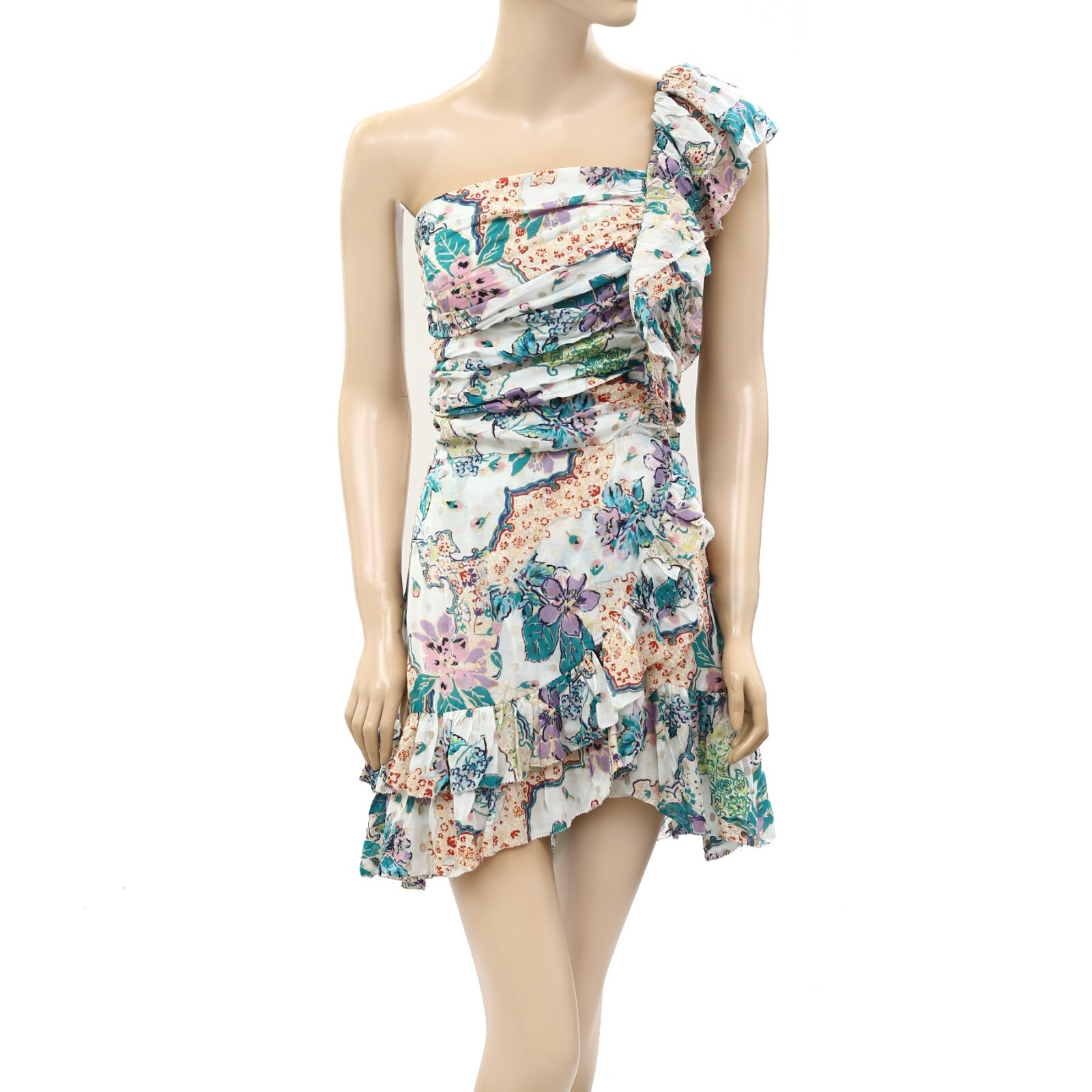 Love The Label Anthropologie One Shoulder Floral Mini Dress Smocked S New 260321