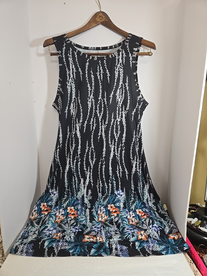 Women’s Casual Summer Sleeveless Beach Floral Print Tank Sundress w/ Pockets LG