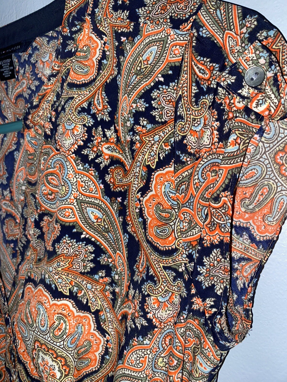 Tommy Hilfiger paisley-print sleeveless dress XS cinched waist tie belt Simple