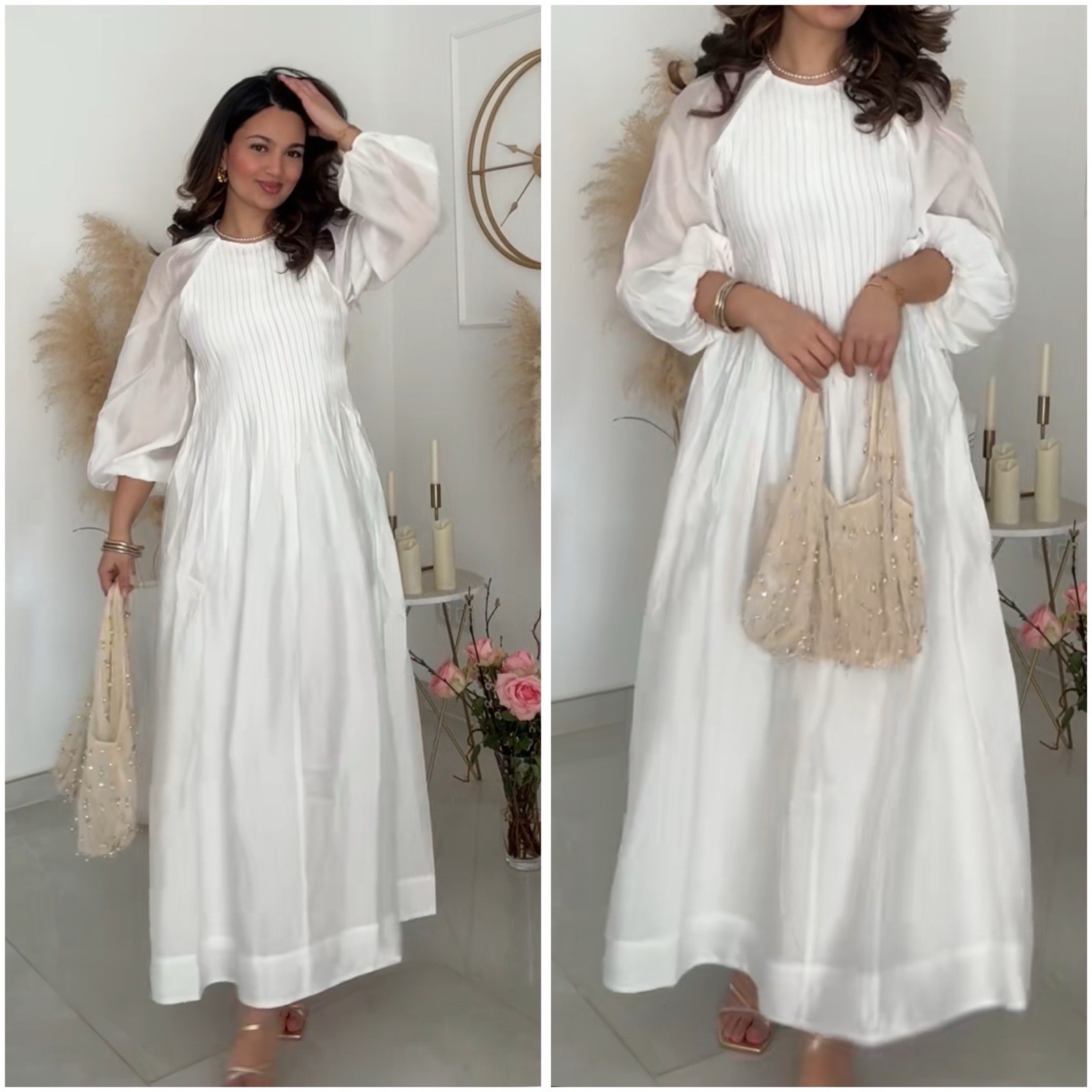 H&M Pintuck Maxi Dress White Modest Ramadan New XS S M L