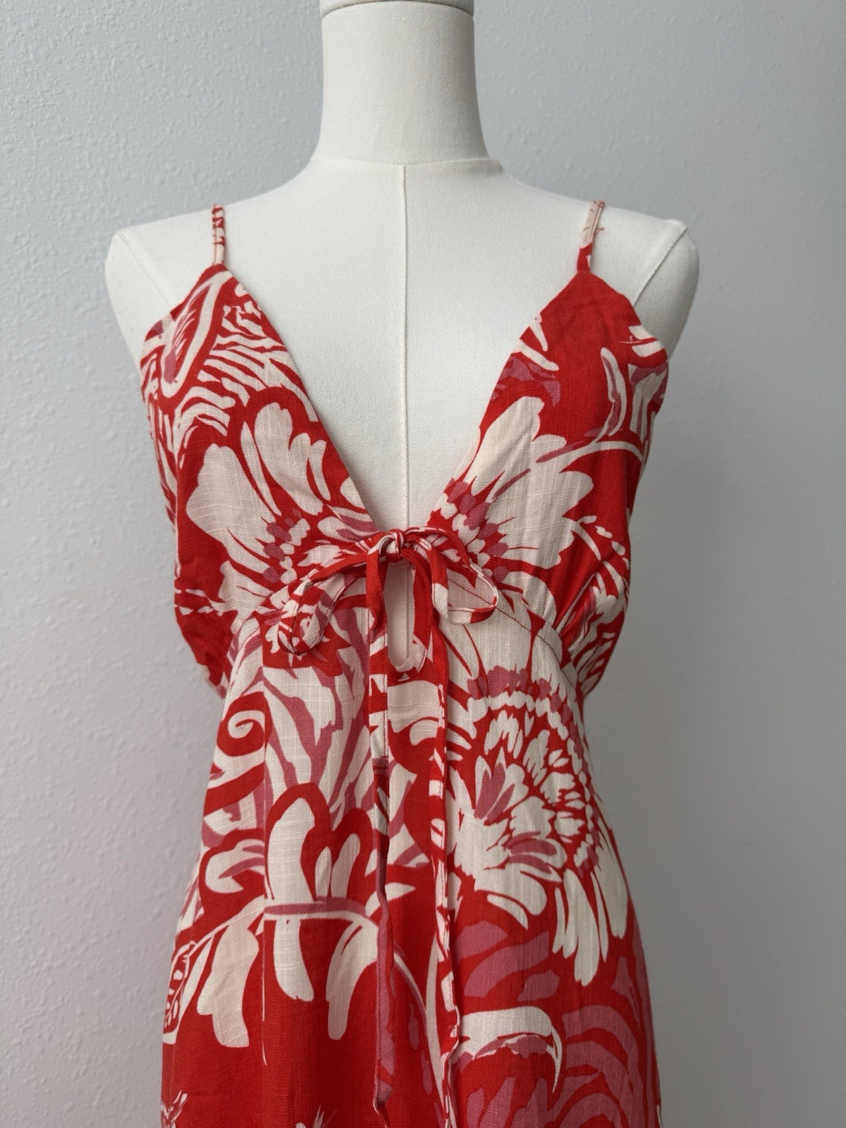 Paper Heart Linen Blend Red Floral Halter Mini Dress L NWT Summer
