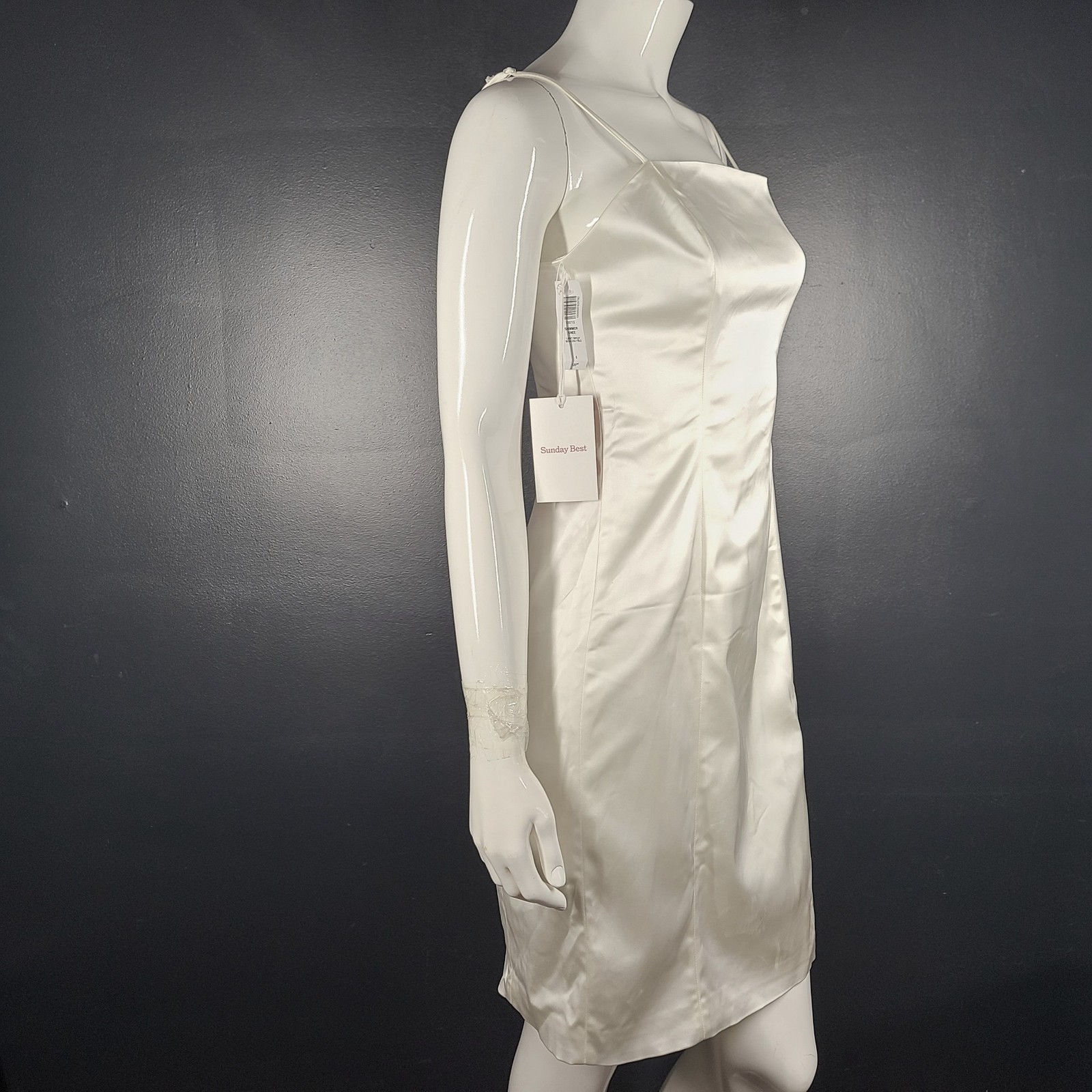 Artitzia Sunday Best Shimmer Satin Knee Dress Light Birch White Sz 8
