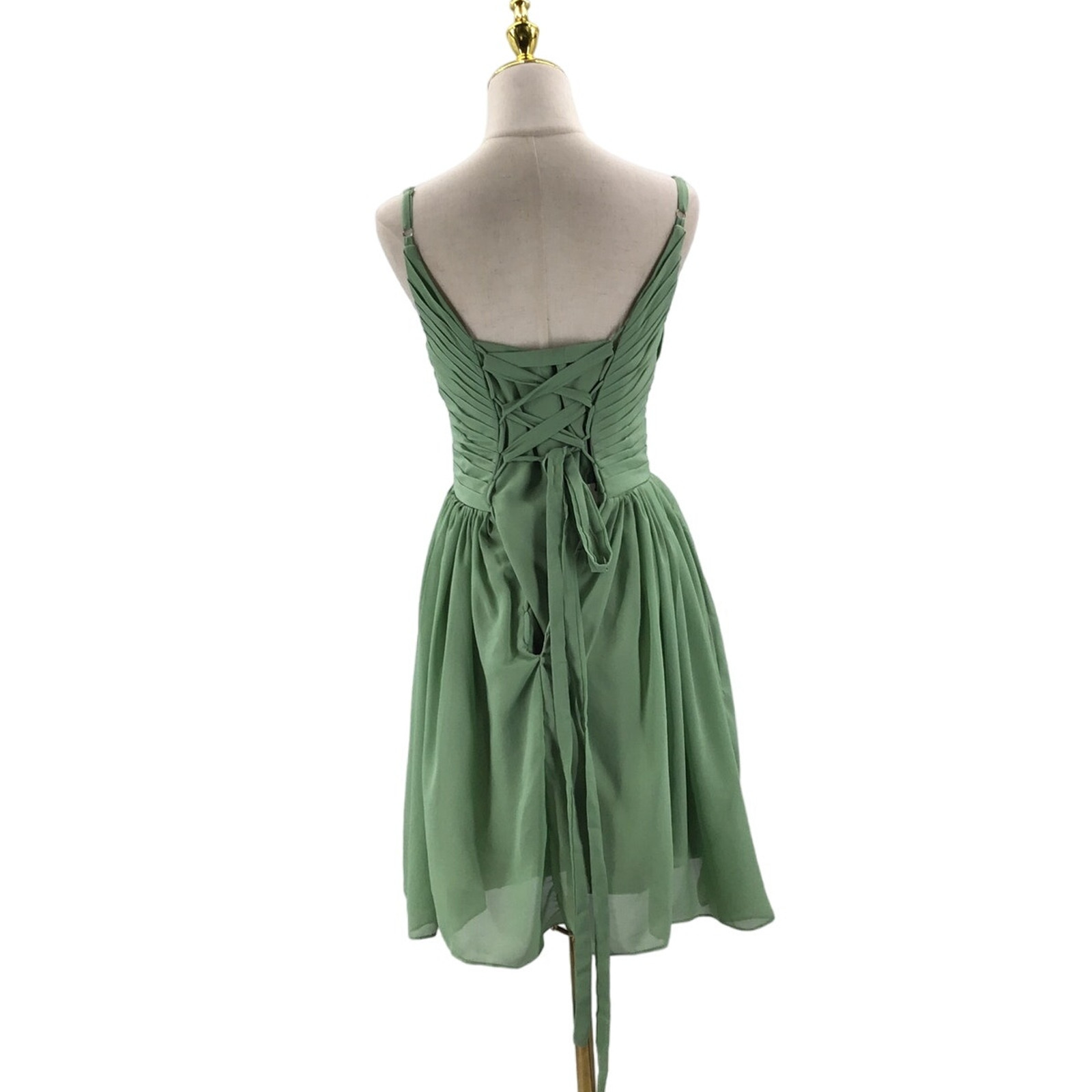 RYANTH Sz S Green Sleeveless Pleated Lace up Knee Length Party Dress NWT B42