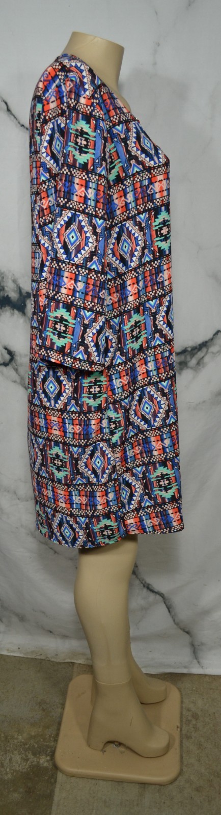 ESPRESSO Black Multicolor Patterned Dress Medium 3/4 Flared Sleeve Metal Accent