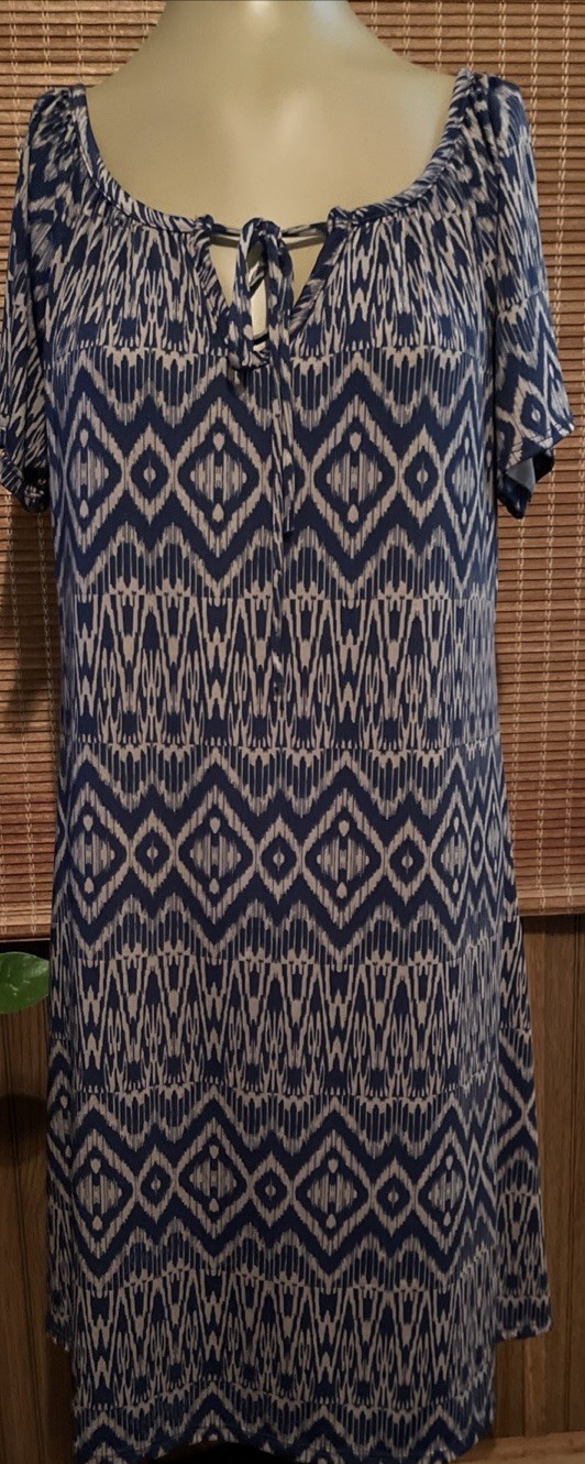 NY Invasion Multicolor Pullover Silky Stretch Sz Large Slip On Summer Dress