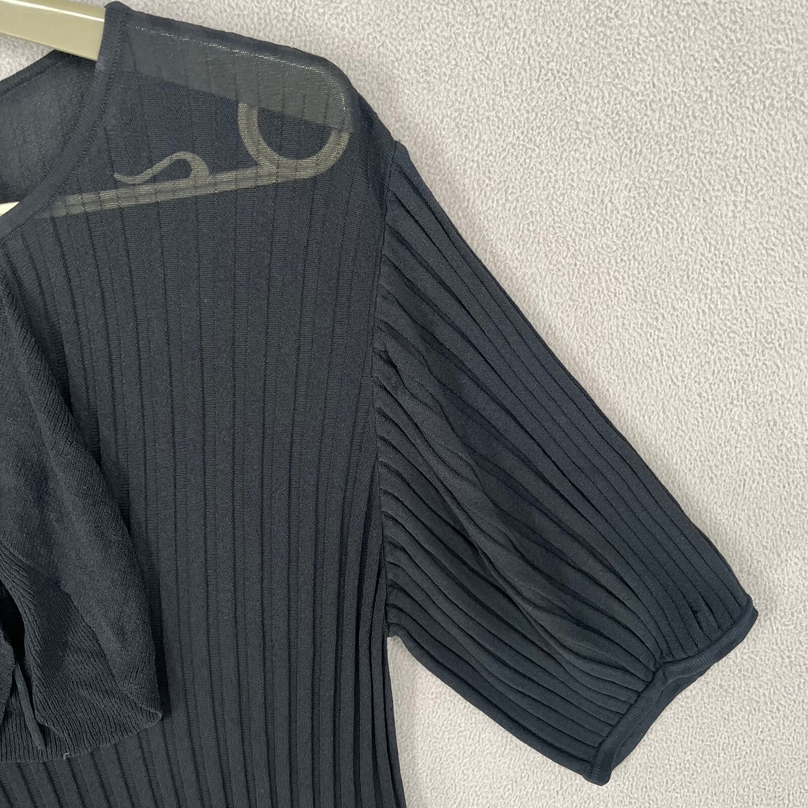 Scanlan Theodore Dress Womens Medium Black Pleated Tie Knit Ruffle Frill Navy