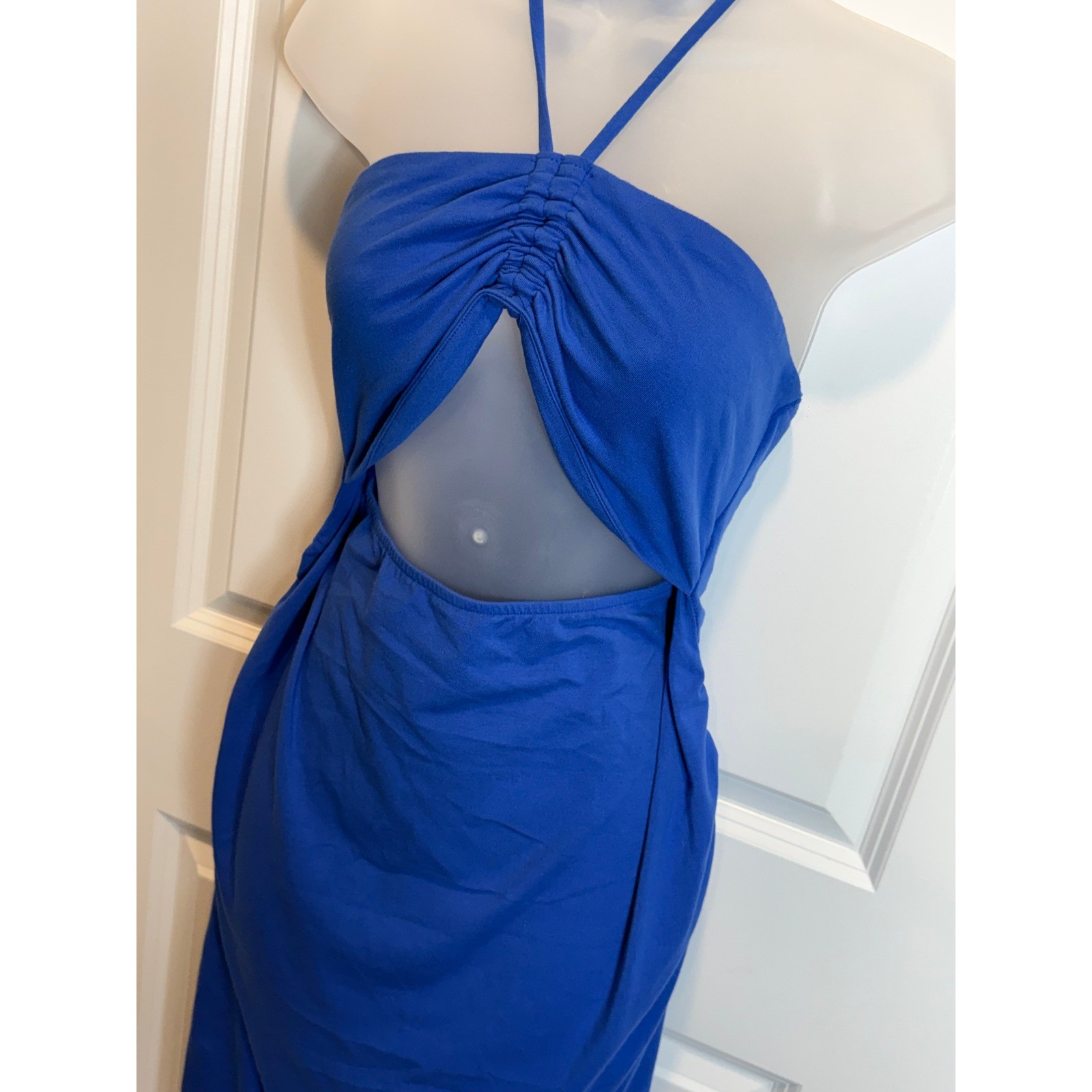Isabel by Ingrid Isabel Maternity Halter Midi Dress Blue Cutout Ruched M Medium