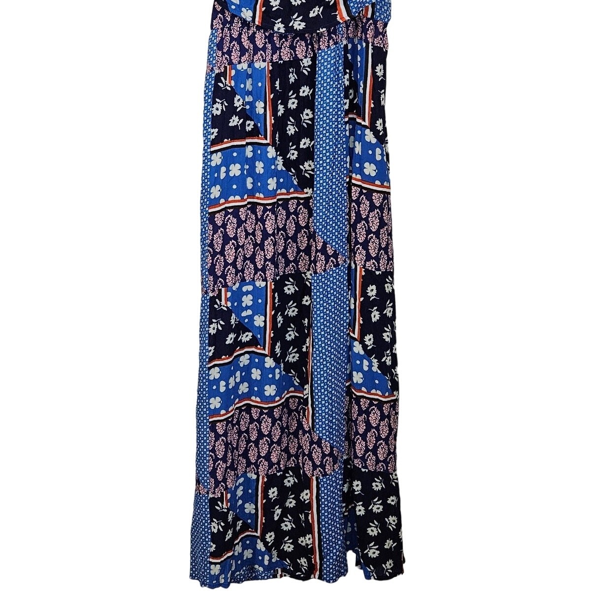Evans Patchwork Maxi Dress 14 Sundress Floral Ruffle Patriotic Cottagecore XL