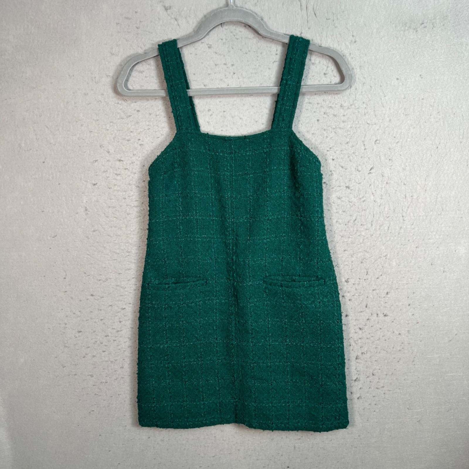 Abercrombie & Fitch Womens XXS P Green Tweed Mini Pinafore Dress With Pockets