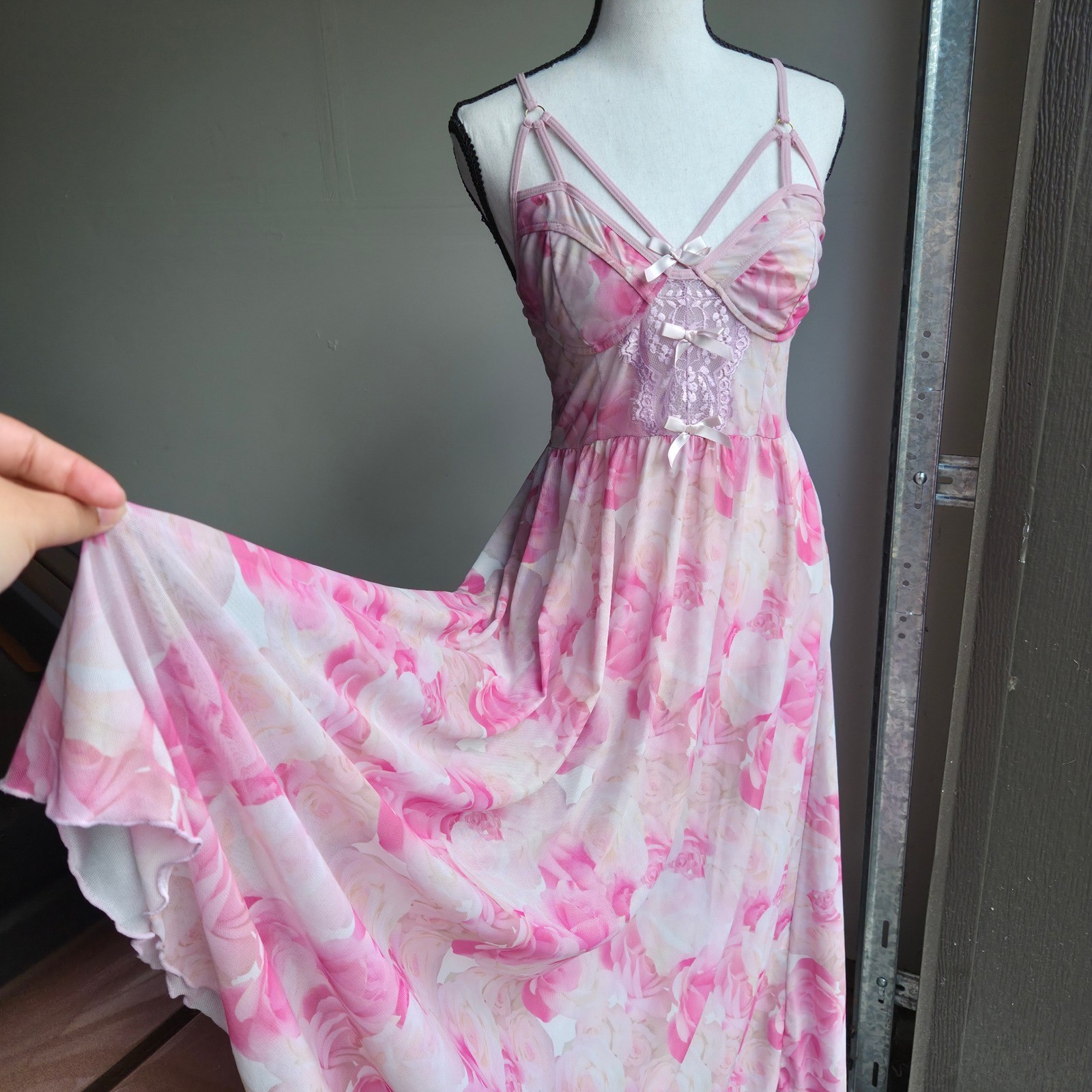 Floral Y2K Lace Slip Dress Womens S Dollette Coquette Fairy Balletcore Romantic