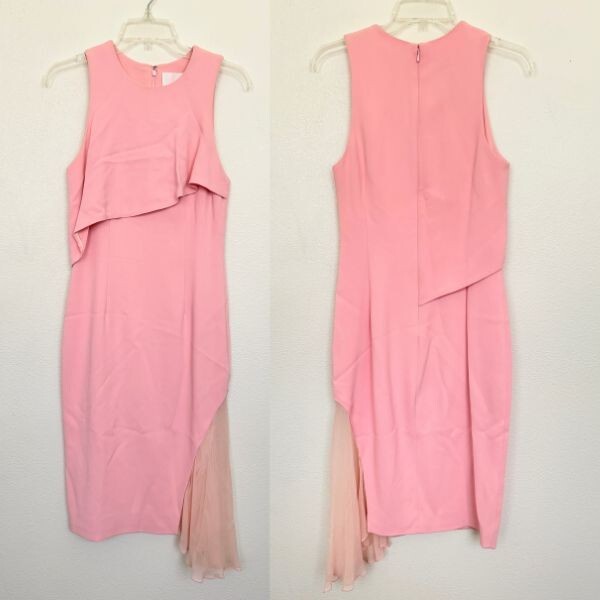 Cushnie Et Ochs Layered Ruffle Sheath Dress Pink Midi Sleeveless Women’s Size 6