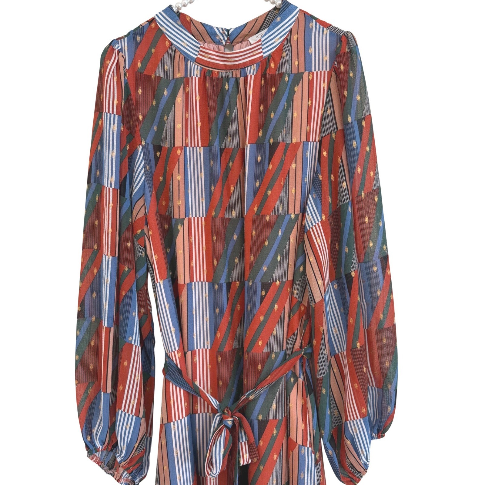 Joy Joy Adele XL Multi Striped Patchwork Tiered Maxi Dress Mock Neck Indie