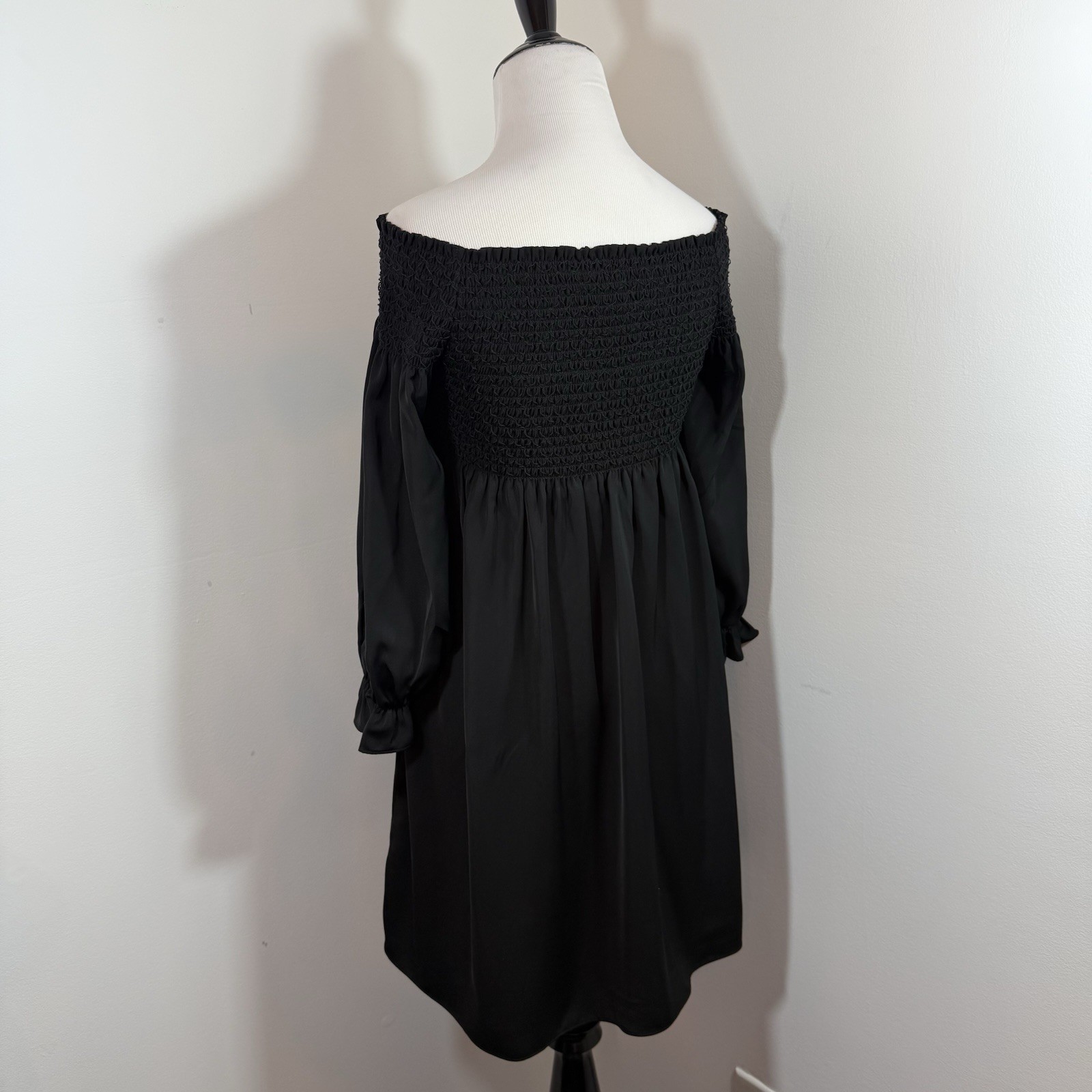 Tuckernuck Jade Melody Tam Smocked Shift Dress XS Black Satin Silky Tunic