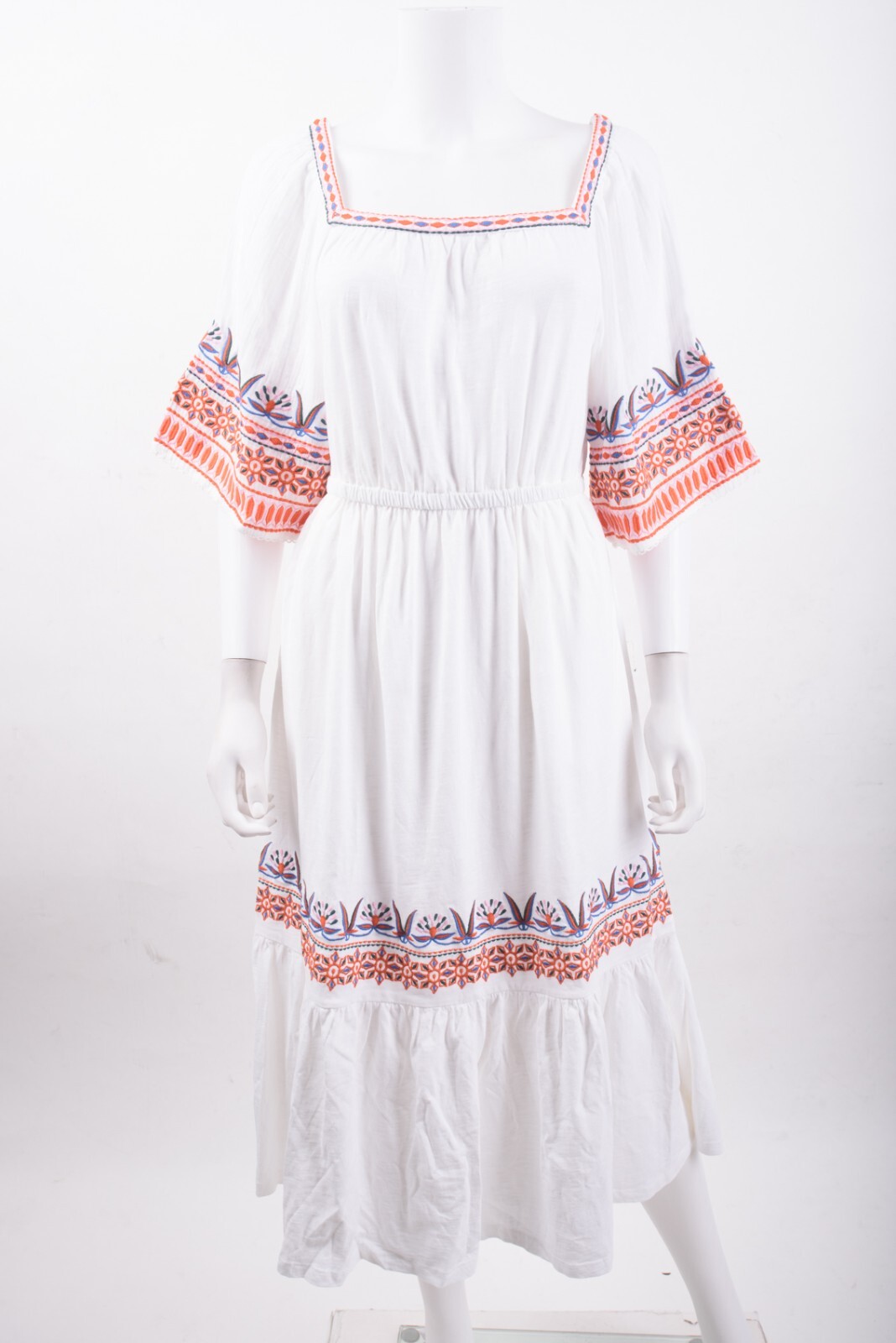 Boden Womens Jersey Embroidered Midi Dress UK6 US 2 White Boho D0263 NWT