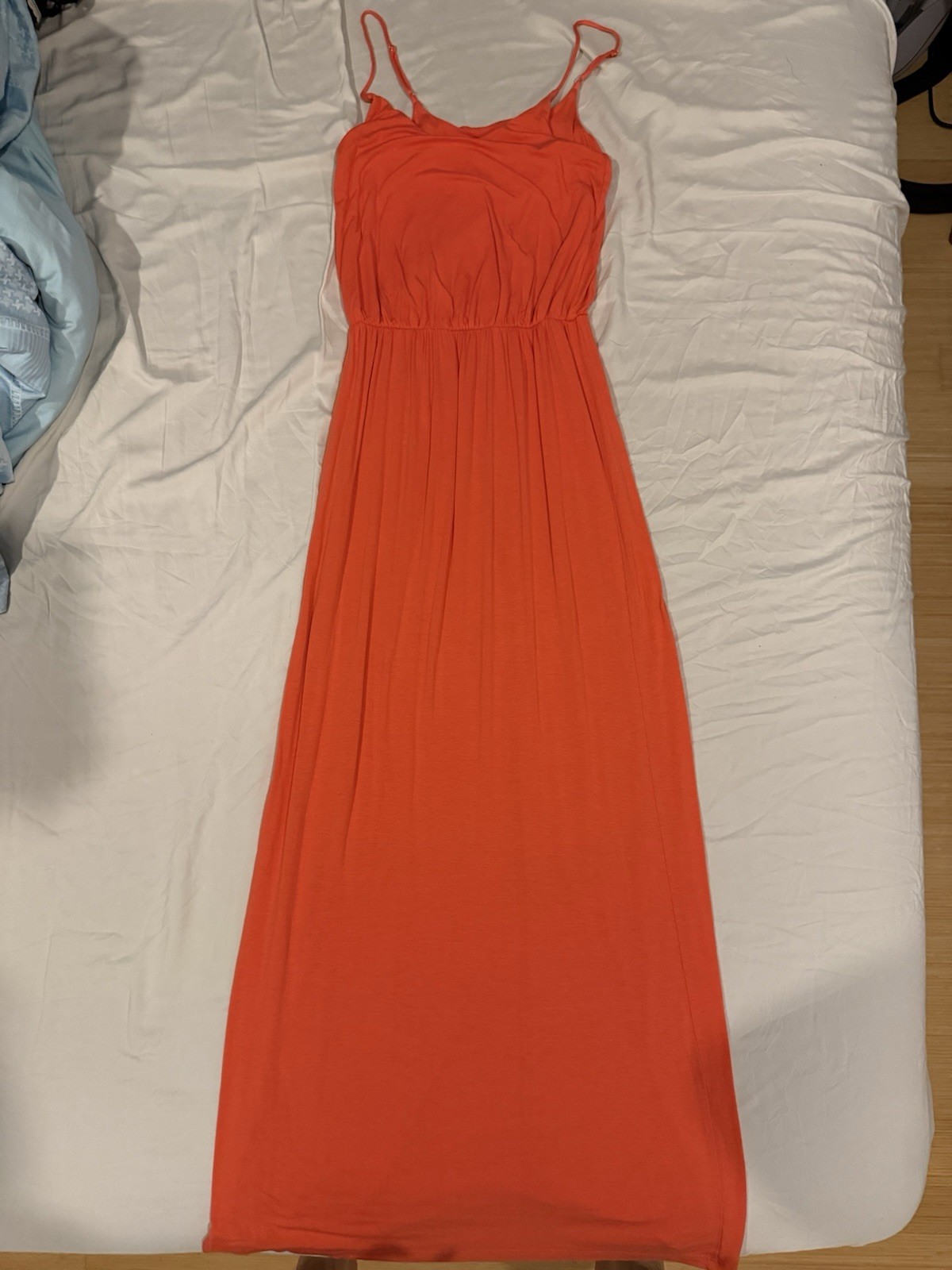 Lush Women’s Maxi Dress Tie Back Size Small Orange Adjustable Straps Tiered Boho