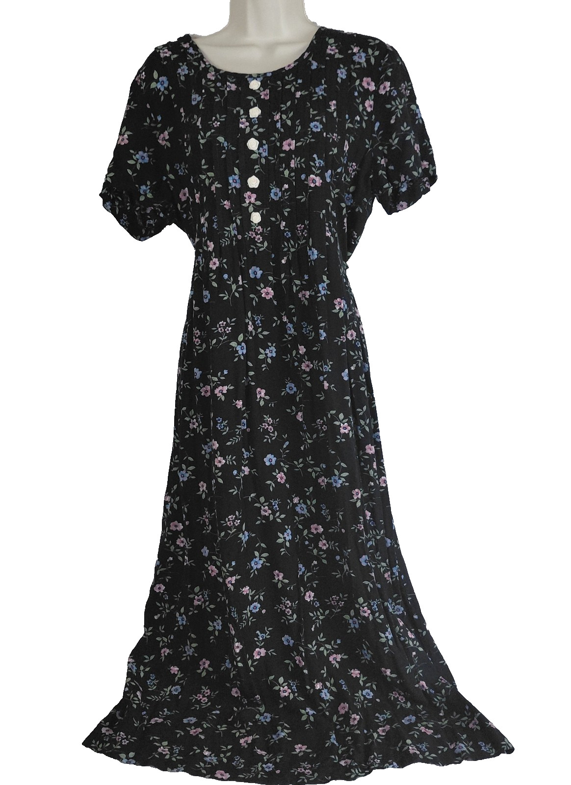 VTG 90’s Chiasso Dark Floral Maxi Dress 6 Black Cottagecore Pintuck Whimsigoth