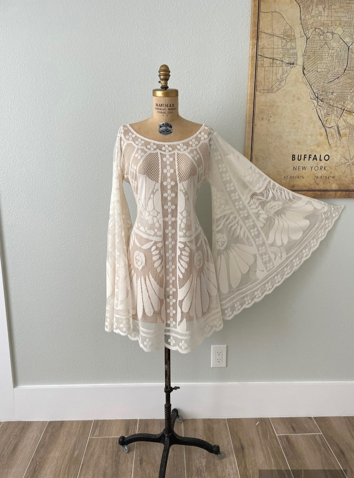 Lace Boho Wedding Dress with Bell Sleeves Elopement XS-3X