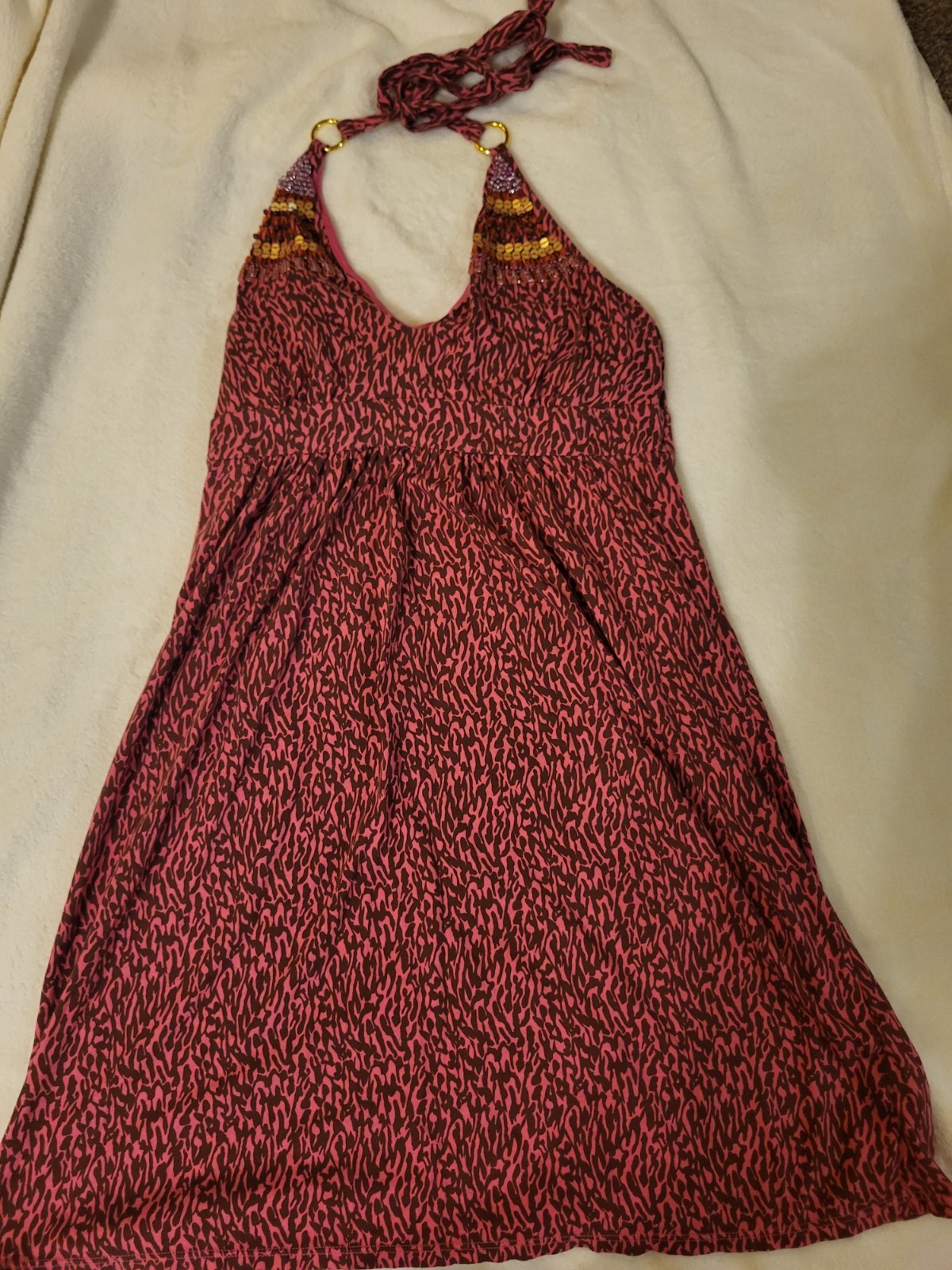 Cute Vintage Victoria’s Secret Bra Top Halter Dress W/ Beads+Sequins