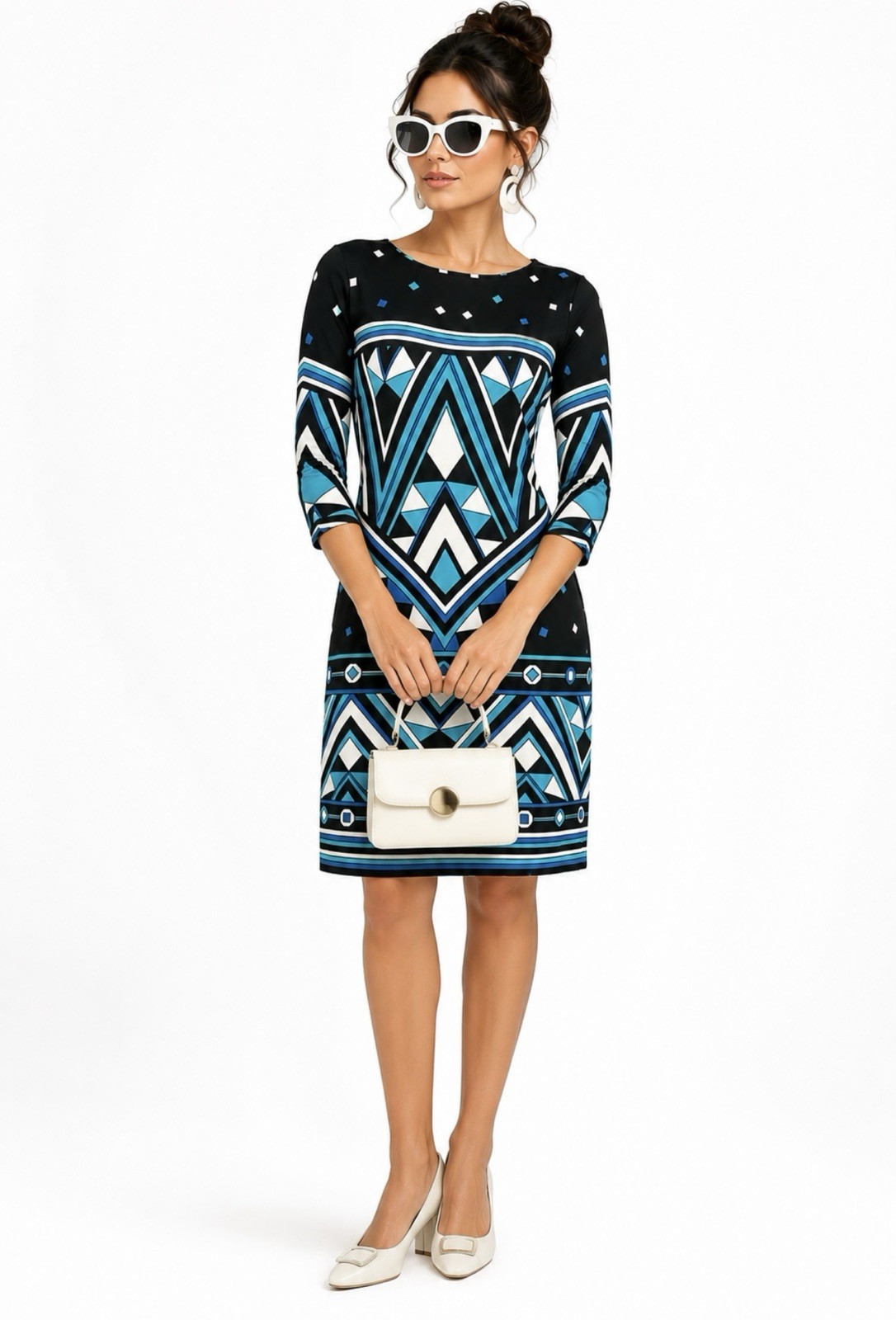 JB By Julie Brown Mod Bold Geometric Mini Dress 3/4 Sleeve Womens Size S