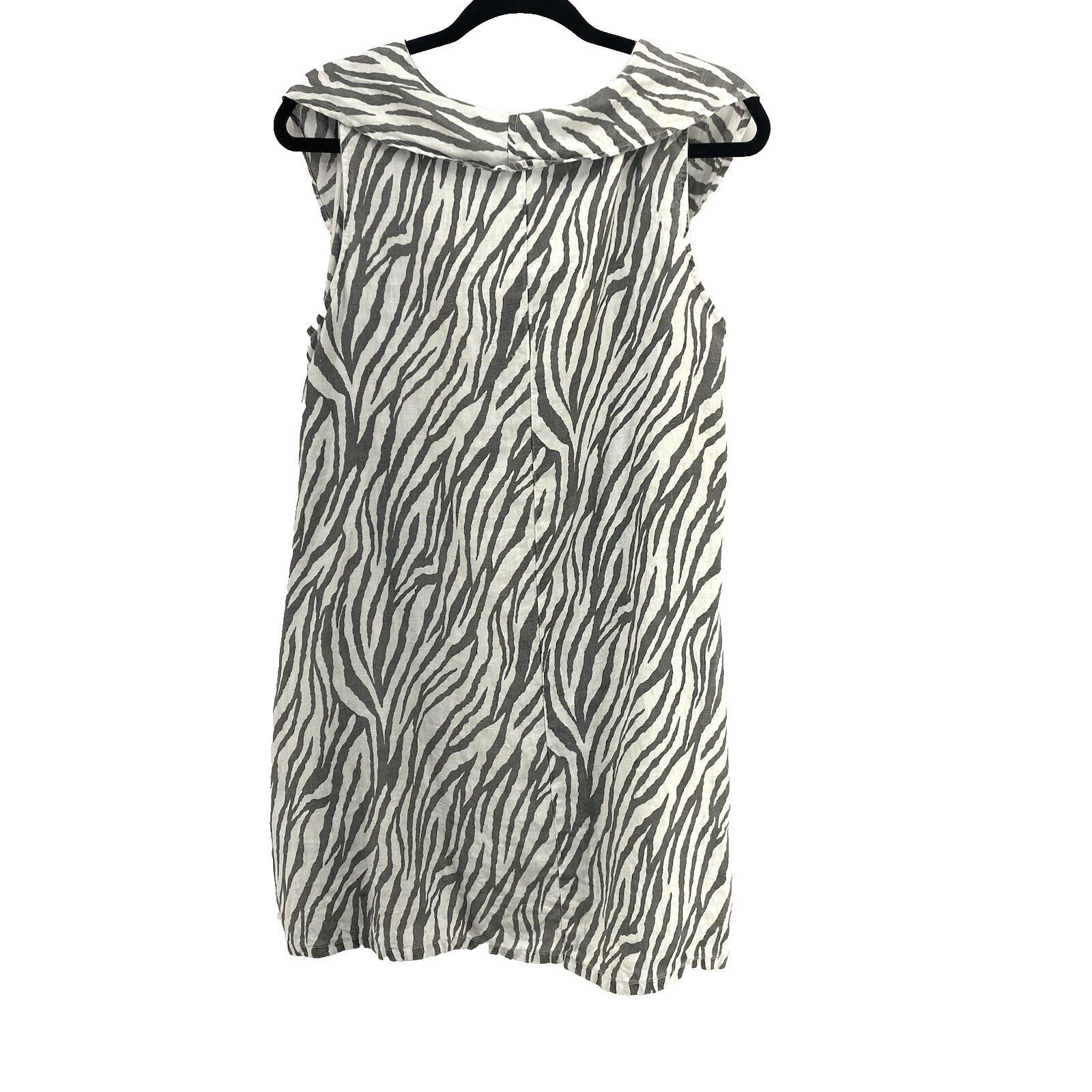 Match Point USA 100% Linen Shift Dress Small Zebra Stripe Sleeveless Flowy Beach