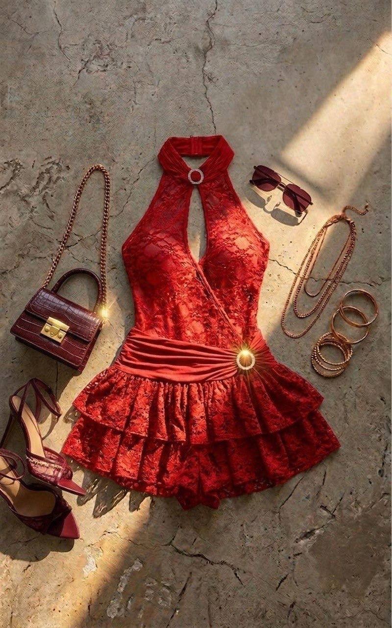 Luxury Lace Halter Mini Dress Sexy Cutout Party Dress Backless Clubwear Dress