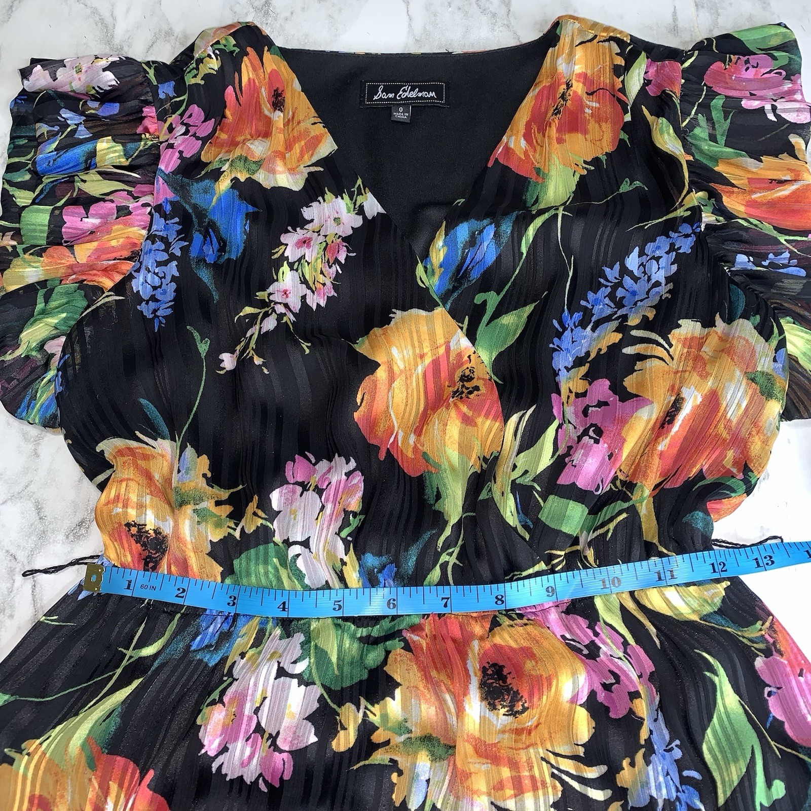 Sam Edelman Ankle Length V-Neck Maxi Silhouette Flutter Sleeve Floral Dress Sz 0