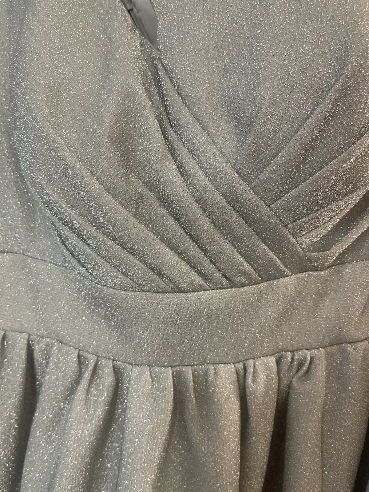 VNAIX Silver Glitter Satin V-Neck Sleeveless Long Gown Formal Dress 16